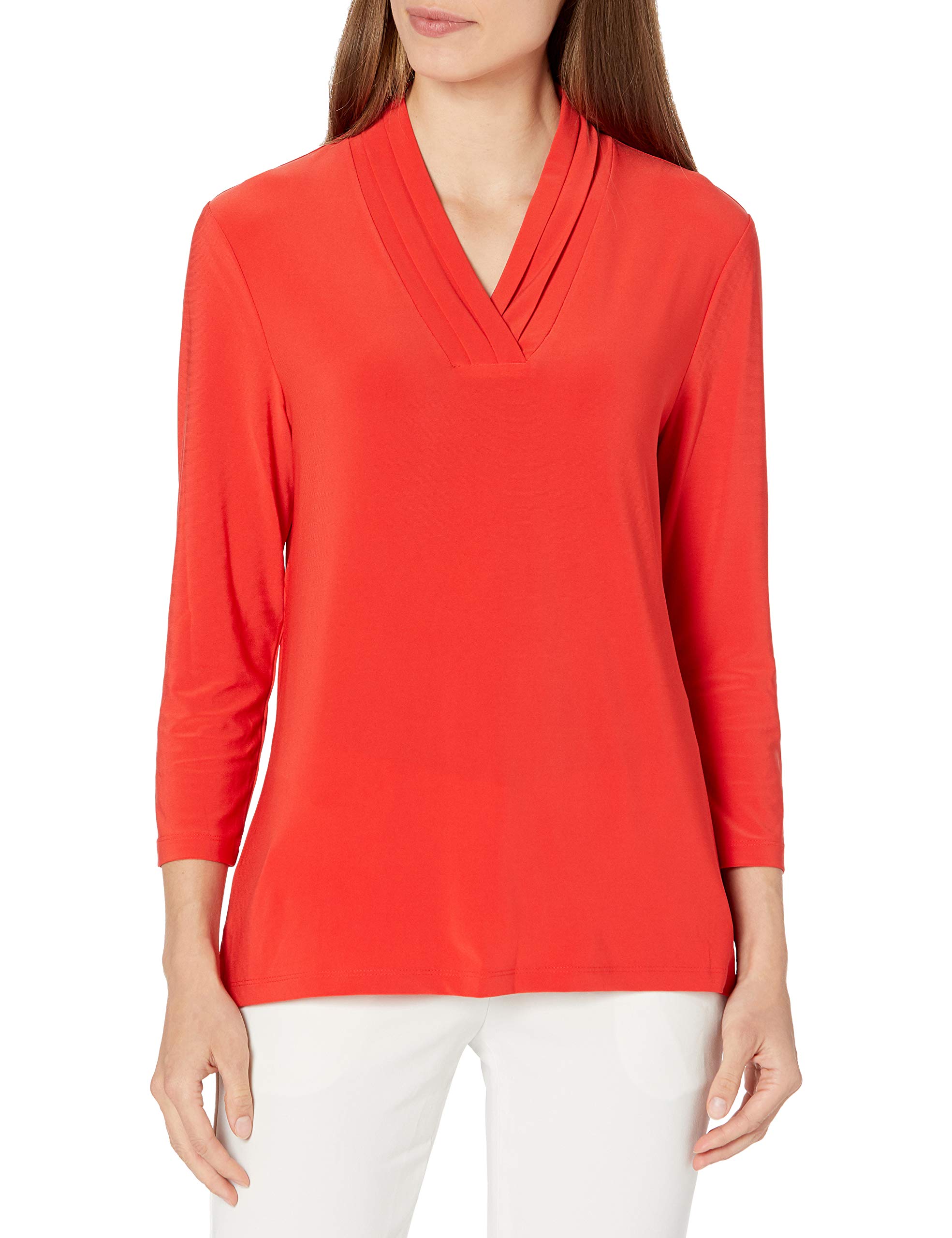 Anne Klein Women's 3/4 Sleeve Triple Pleat Top