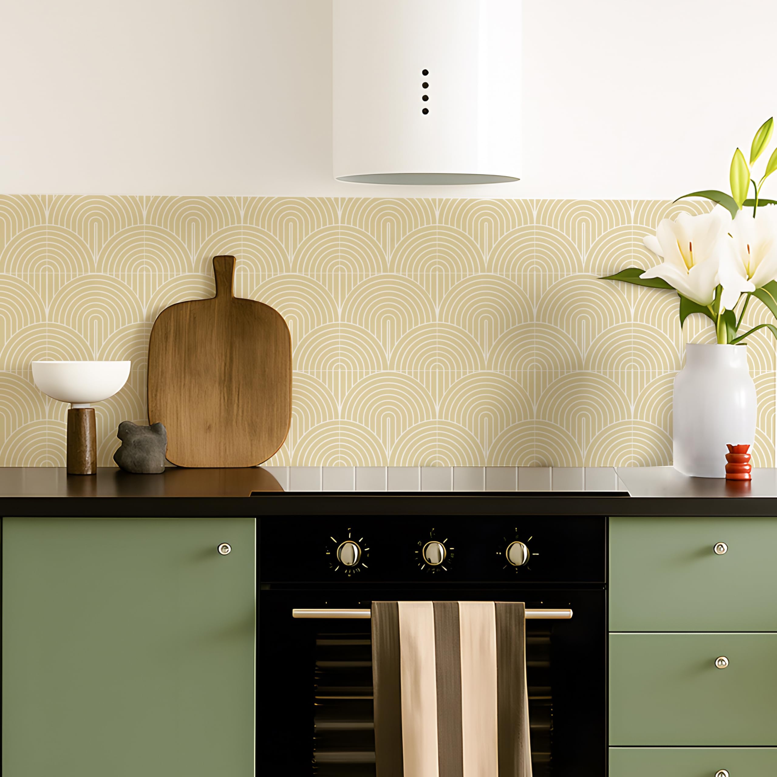 Alwayspon Tile Sticker, 20cm/8inch Light Brown Line Self Adhesive Stick on Tiles Transfer Sticker for Bathroom Kitchen, Splashback, Peel and Stick Vinyl Floor Wall Tiles Sticker