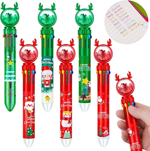 Miniatura 3 de Bolígrafo de Navidad 10 en 1, retráctil, multicolor, 10 colores, retráctiles, árbol de Navidad, Papá Noel, muñeco de nieve, bolígrafos de escritura