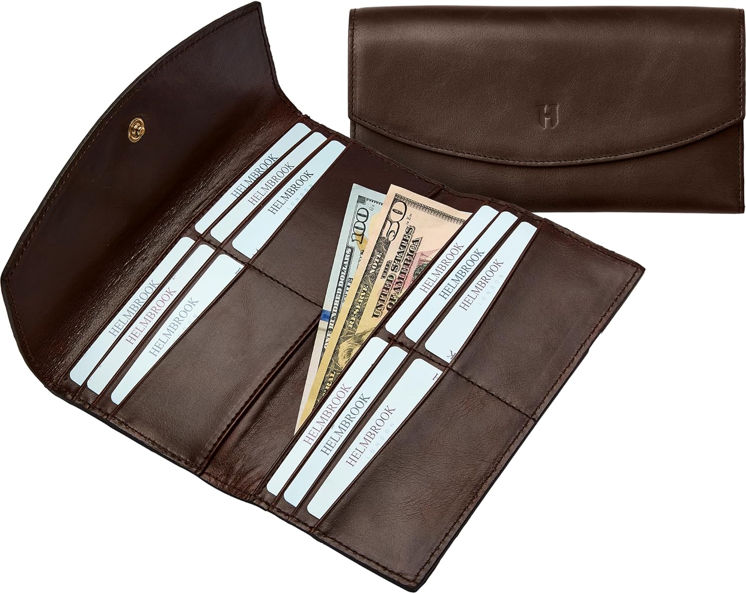 Handcrafted Full-Grain Leather Women’s Wallet, RFID Blocking, 12 Card Slots, 3 Compartments, Removable Zipper Coin Pouch, Gift Box & Pouch, Christmas & Birthday, Brown - Image 2