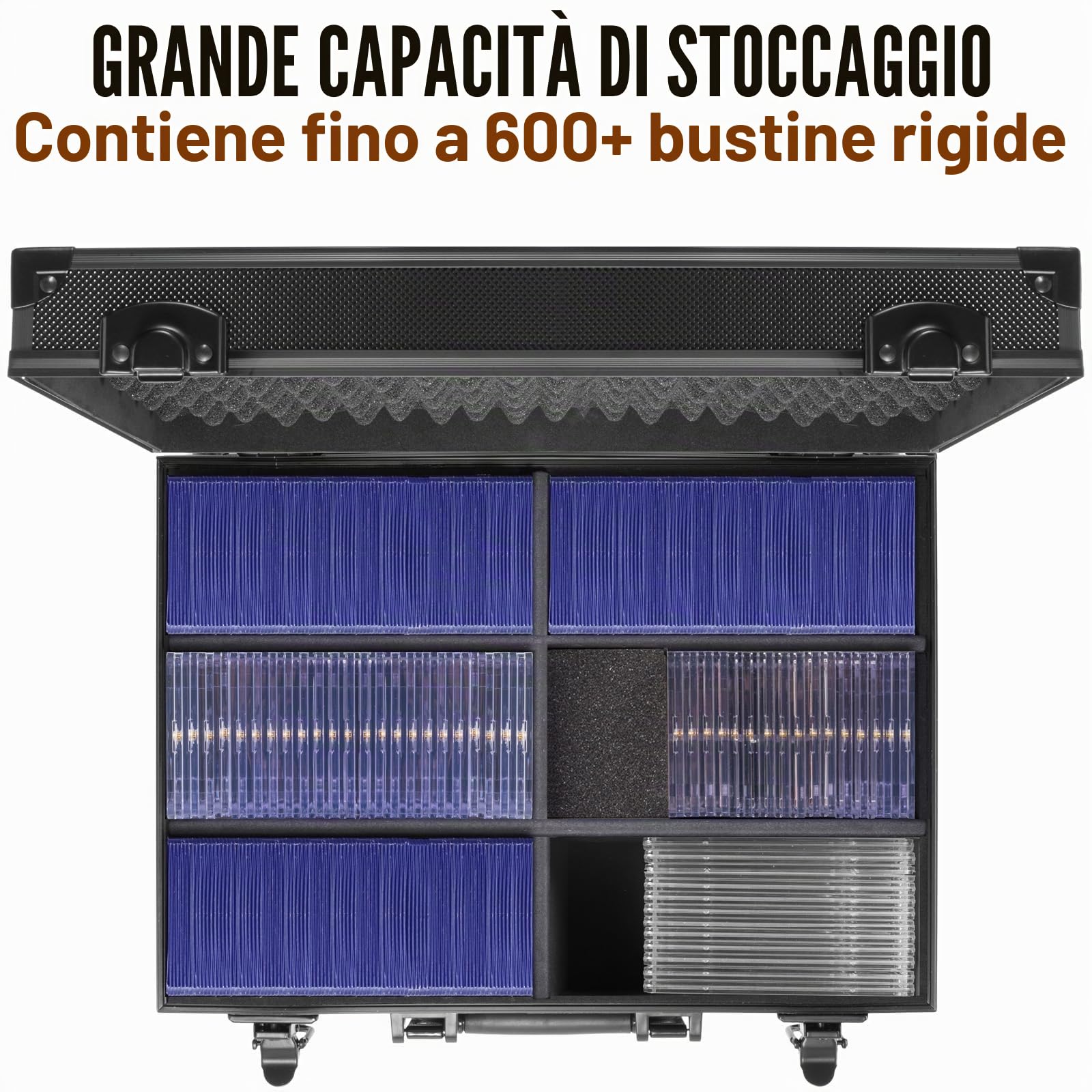 Scatola Porta Top Loader, Valigetta Carte Gradate con Lucchetti a Chiave, Trading Card Holder Box per 600+ Top Loaders o 130+ 35pt One Touch