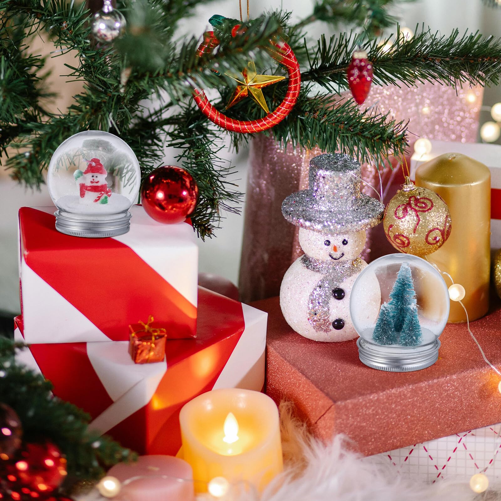 Bolas de Nieve de Plástico Transparentes DIY 150 Ml Tapa de Rosca de Aluminio 10 Piezas para Decoración Navideña, Manualidades y Relleno de Dulces