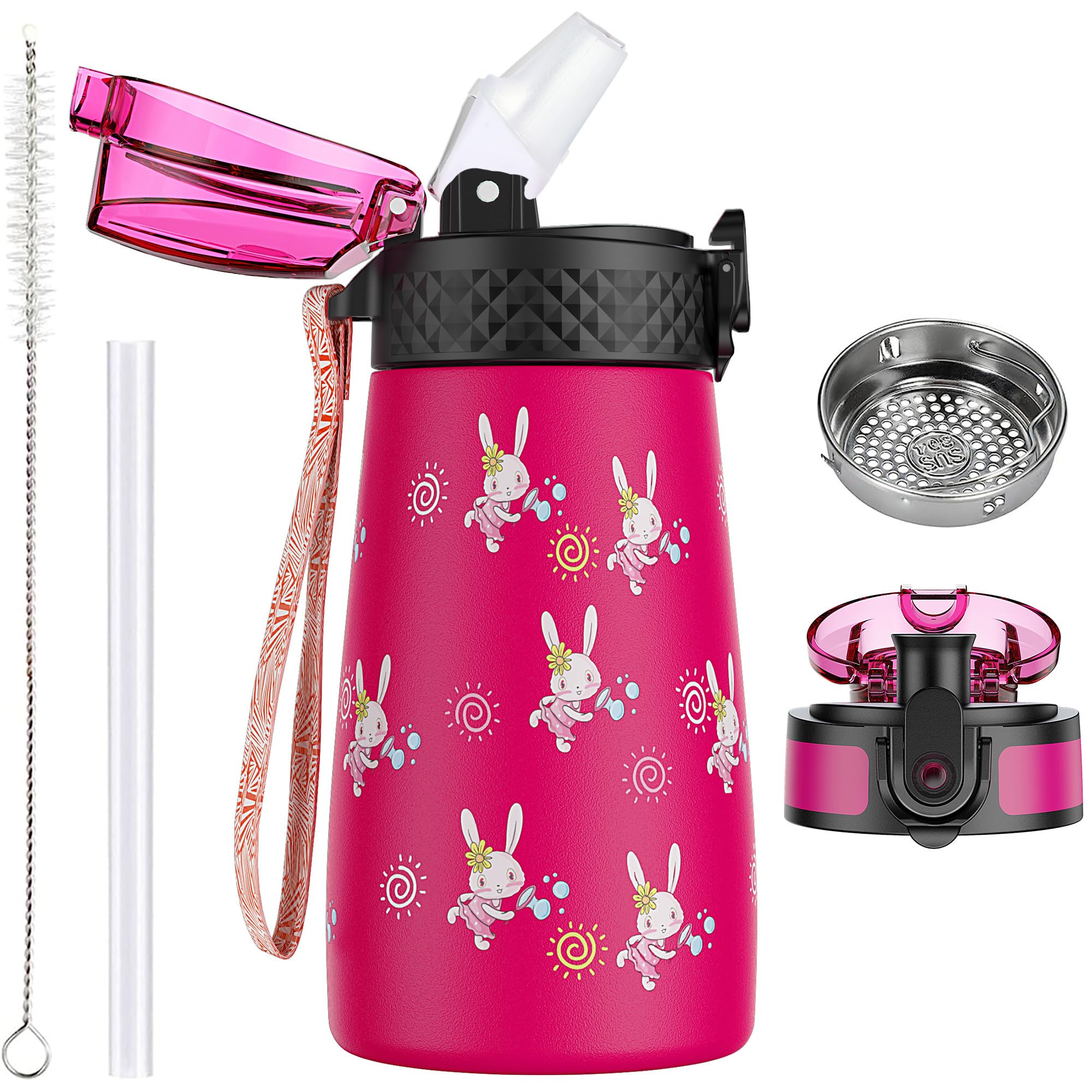 OLDLEY 350ml/12oz Kids Stainless Steel Water Bottle with Straw for School with 2 Different Lid Metal Vacuum Insulated Water Bottles Small Flask for Boys Girls Toddler Children Hot Cold Drinks BPA Free