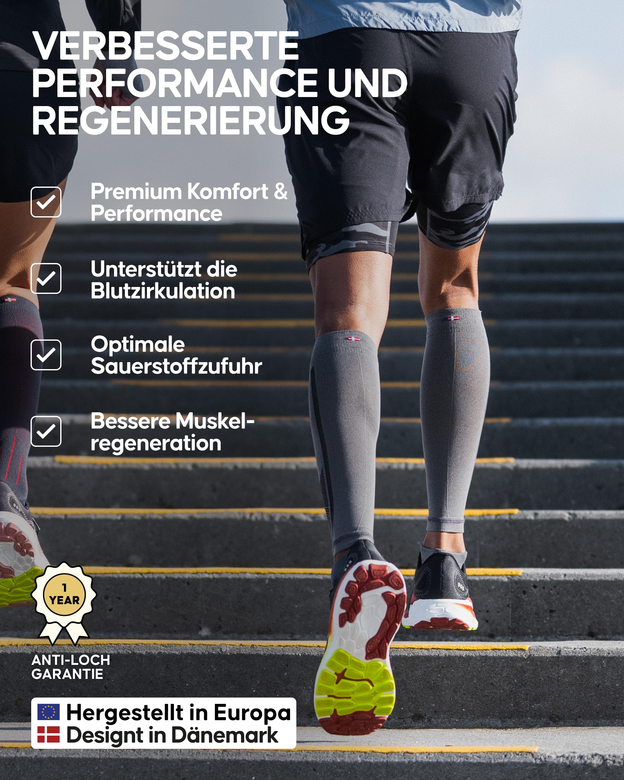 DANISH ENDURANCE Waden Kompressionsstrümpfe ohne Fuß, Waden Kompression, Kompressionssocken, 21-26 mmHg, Damen & Herren, 1 oder 3 Paar