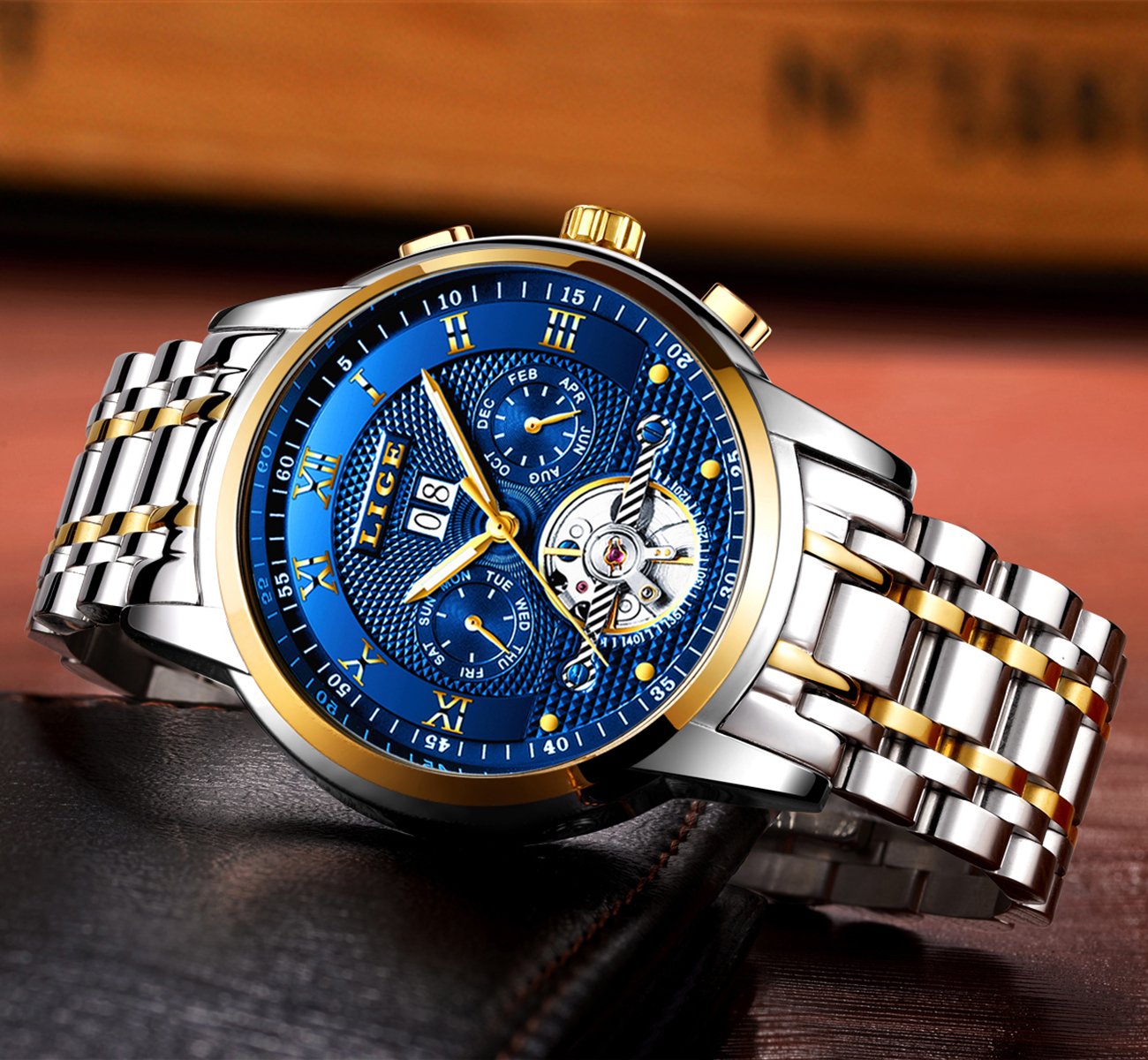 LIGE Herren-Armbanduhr, modisch, automatisch, mechanisch, wasserdicht, Business-Armbanduhr für Herren