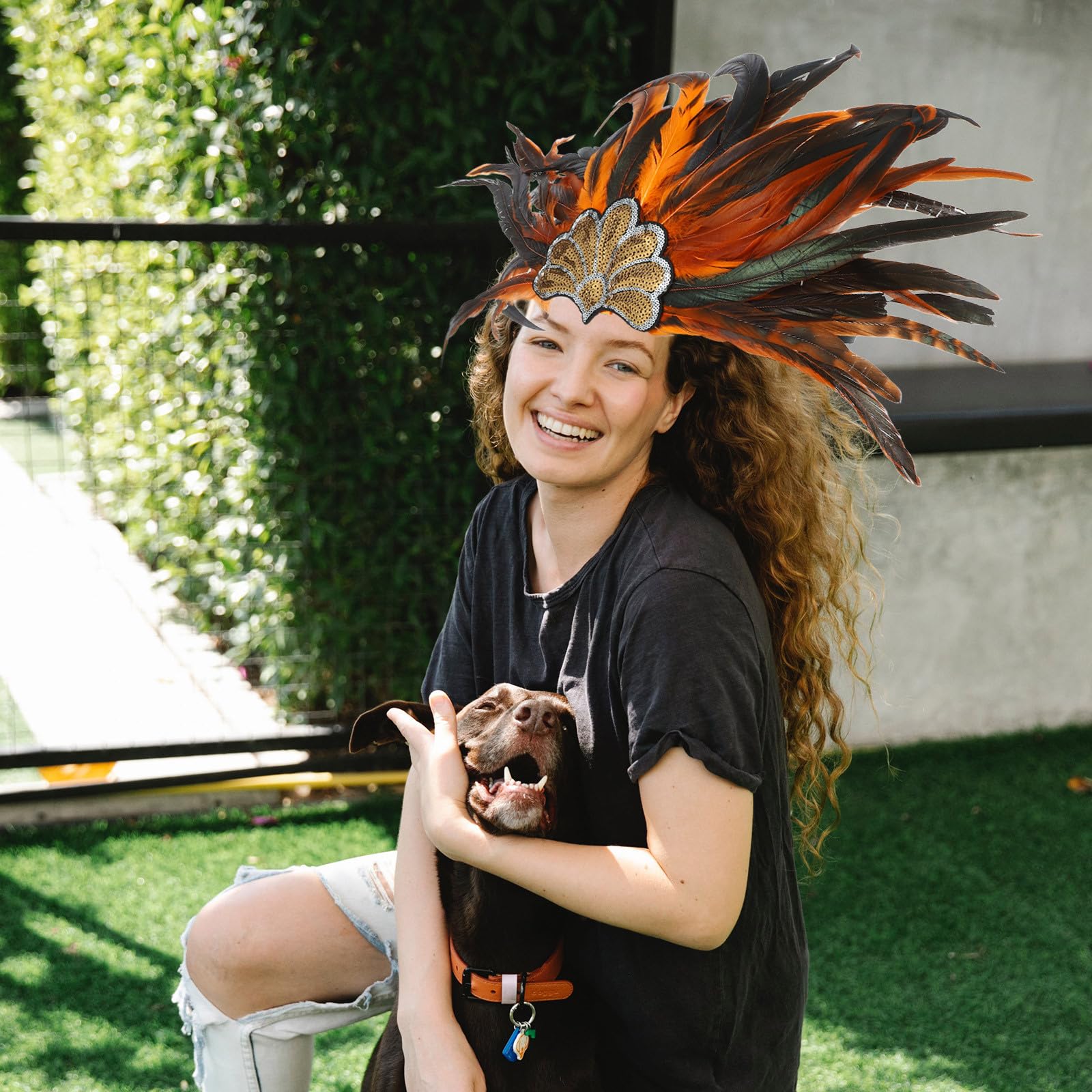 Diadema de Plumas Naranja para Mujer Brillante, Cómoda y Fácil de Usar, Adecuada para Fiestas y Eventos al Aire Libre