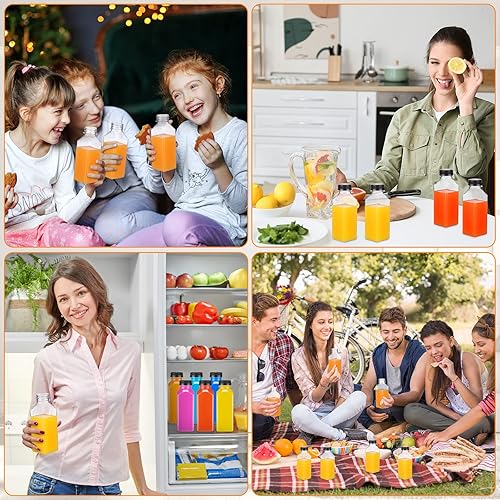 Miniatura 37 de 200 botellas de plástico para jugo con tapas, botellas de agua cuadradas vacías transparentes, recipientes para bebidas a granel, reutilizables