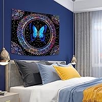 Vista 5 de Romantic Angels Tapiz de mariposa para dormitorio, estético, bohemio, mariposas azules y estrellas, tapiz para colgar en la pared, para sala