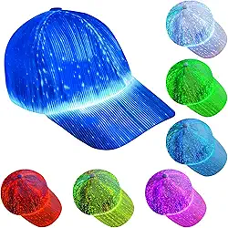 LED Rave Hat Light up Baseball Hats 7 Colors Glowing in The Dark Party Fiber Optic Cap USB Charging for Men Women
