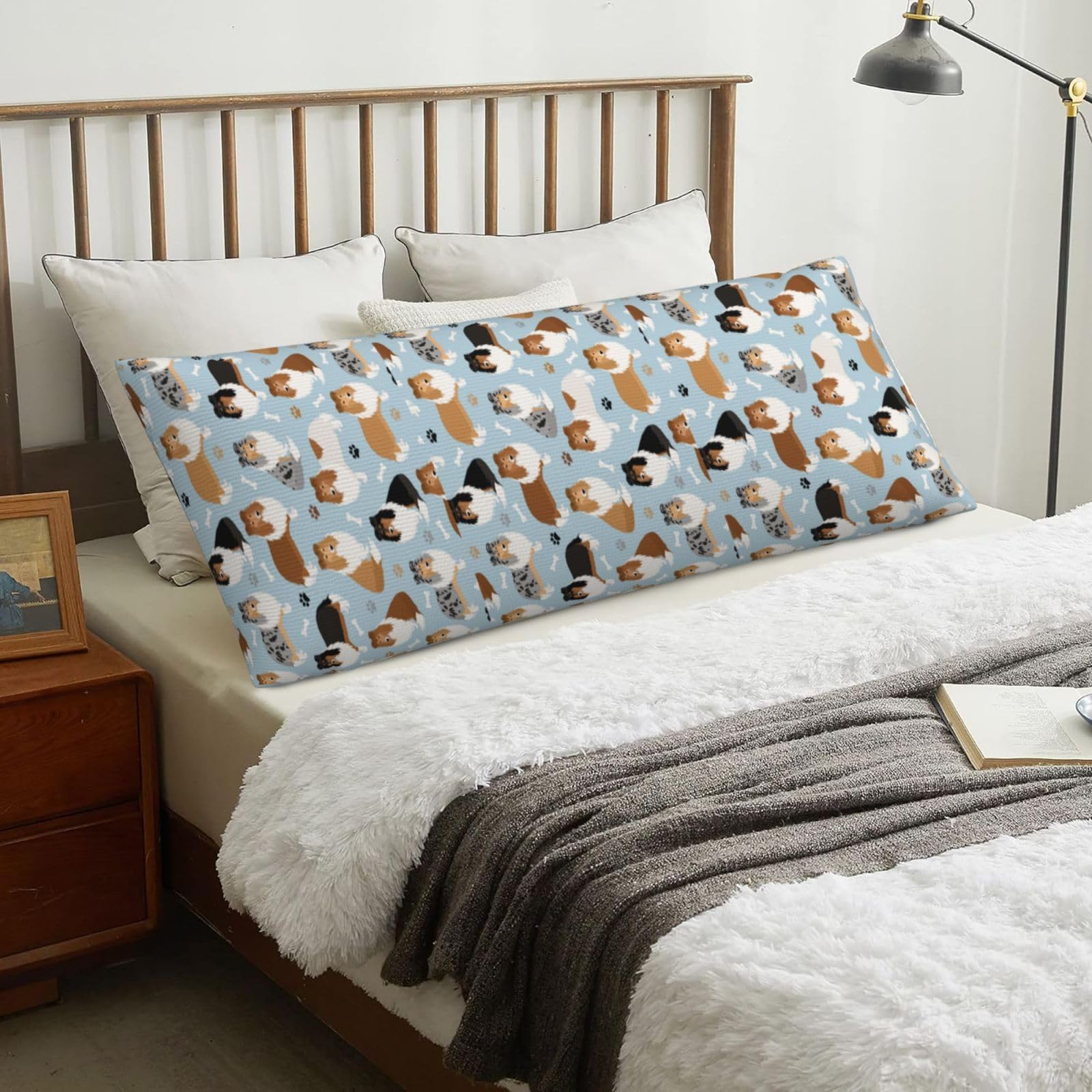Rough Collie Paws And Bones, Body Pillow Cover with Zipper,Long Body Pillowcase 20 x 60 in