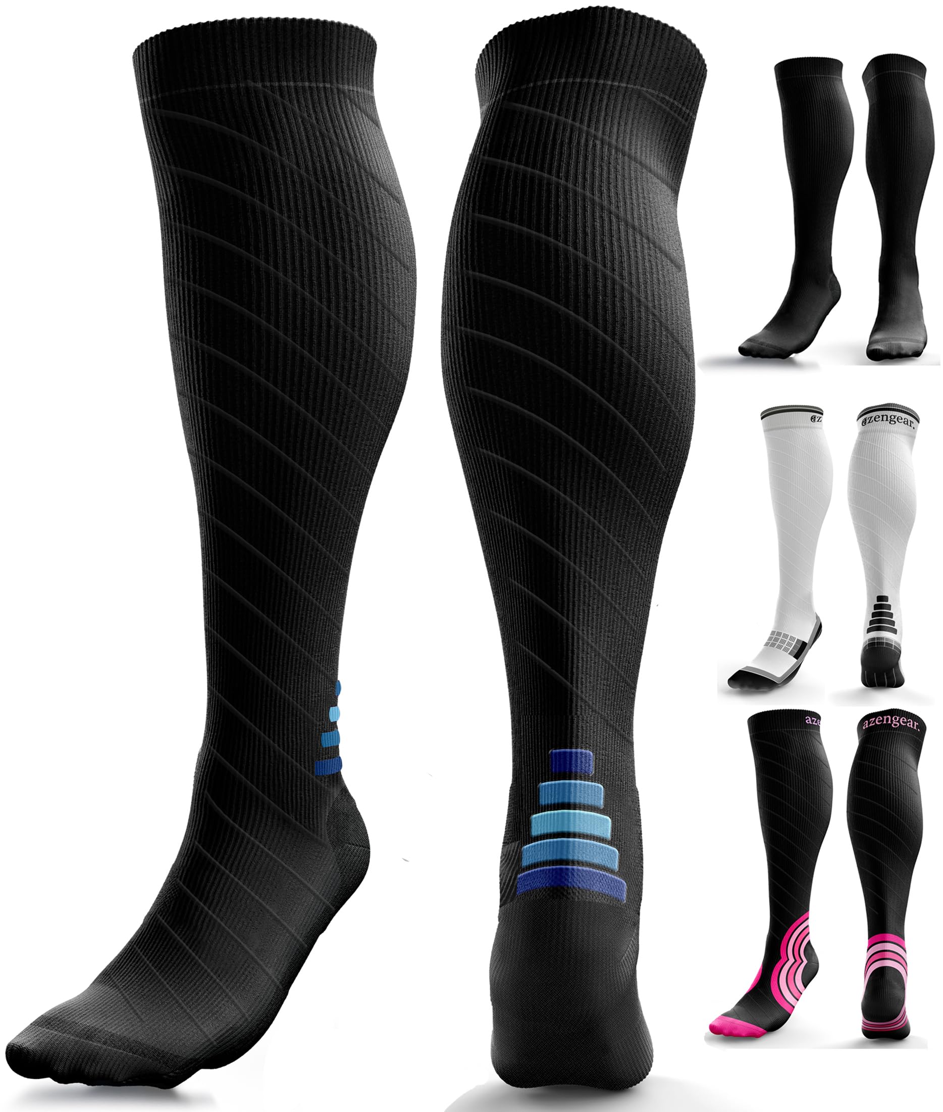 aZengear Compression Socks (20-30mmHg) Anti DVT Air Flying Knee-High Flight Travel Stockings, Swollen Legs, Varicose Veins, Running, Shin Splints Calf Pressure Support, Sports