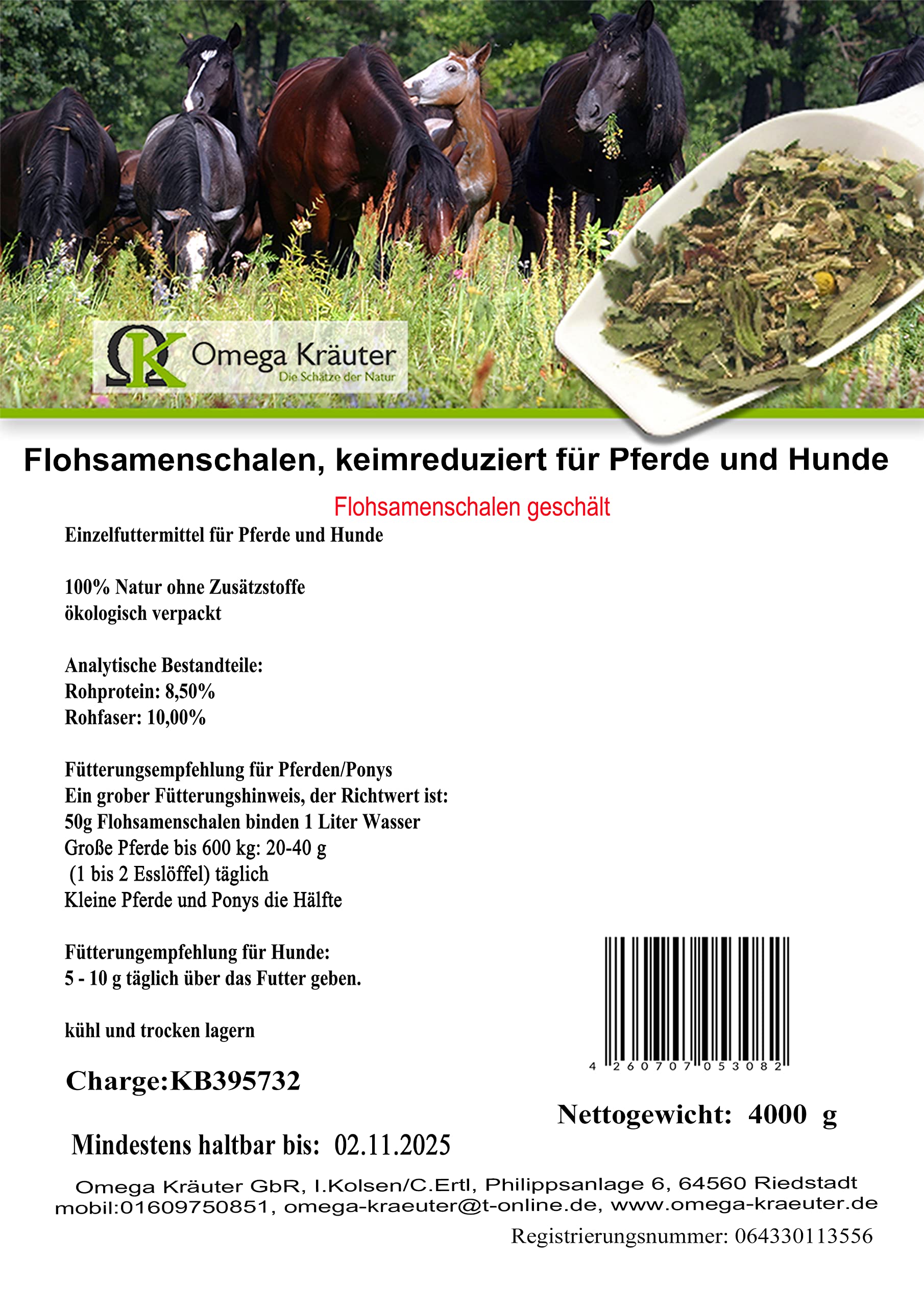 Flohsamenschalen keimreduziert für Pferde und Hunde 3000g