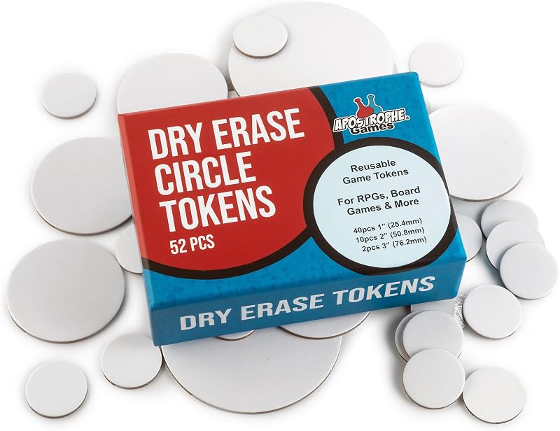52 Reusable Dry Erase Board Game Tokens for RPGs, Tabletop Games | Track characters, monsters, and status effects with 52 reusable dry erase tokens for tabletop games