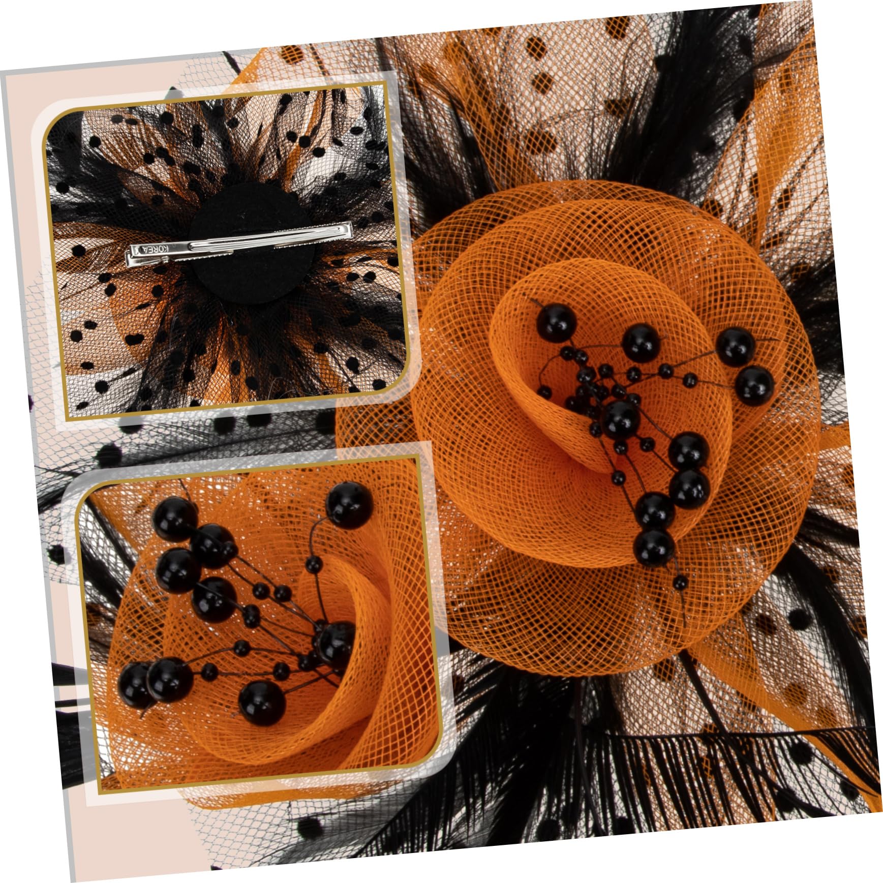 minkissy 4pezzi Fascinator Elegante Rete Per Feste Accessorio Moda Multifunzionale Per Cerimonie Matrimonio e Cosplay e Arancione