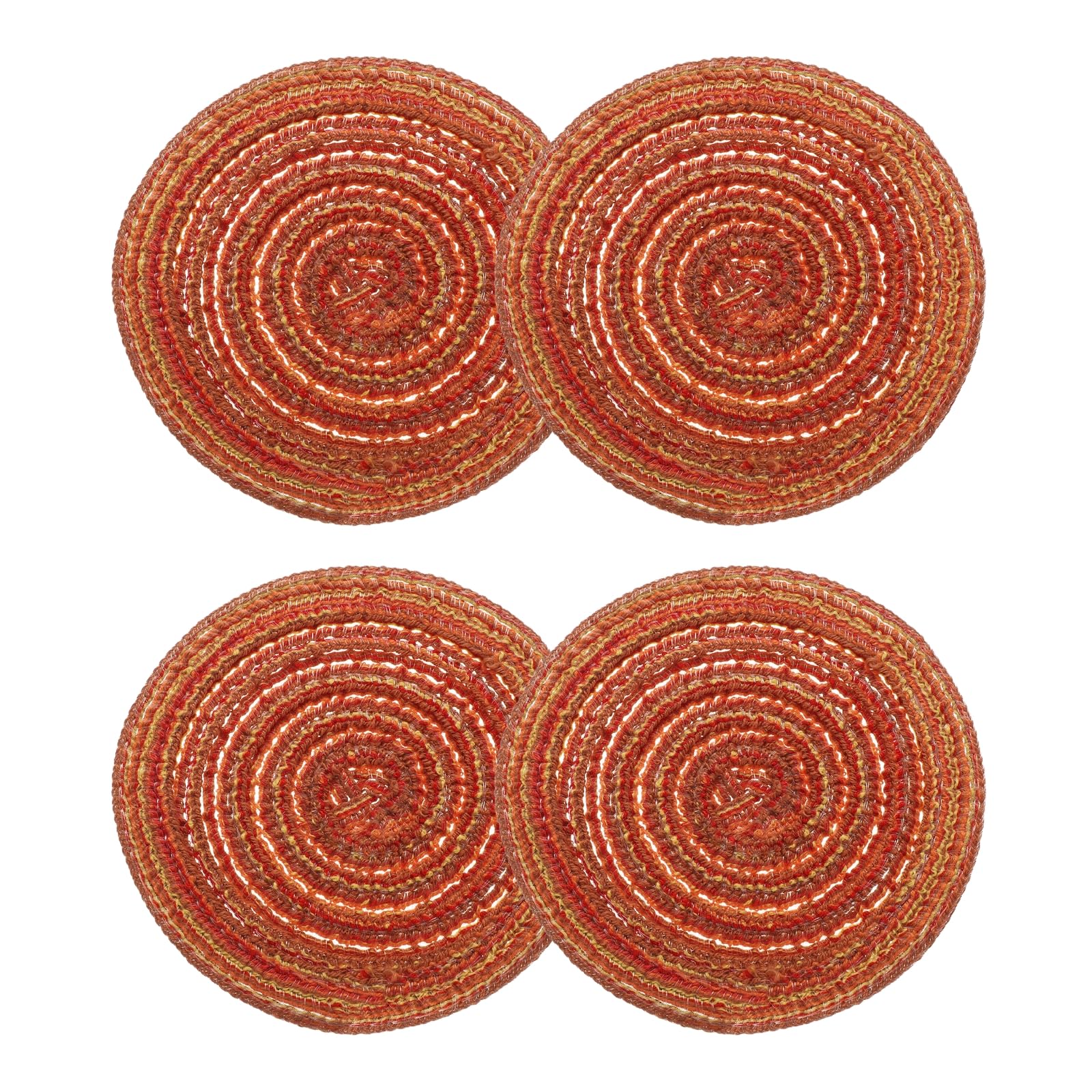 sourcing map 4pcs Round Braided Placemats 4" Non-Slip Round Table Mats for Dining Tables Washable Heat Insulation Woven Placemats Indoor Outdoor for Family Holiday Dinner, Orange