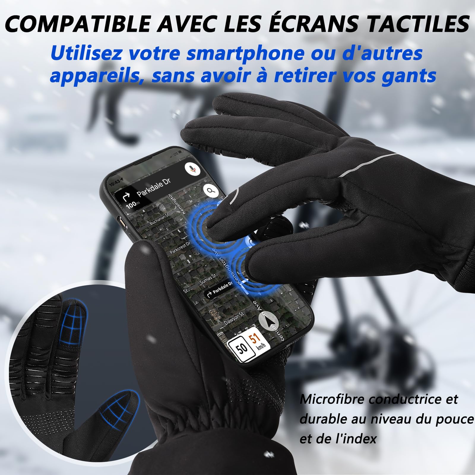 Gants Hiver Vélo imperméables écran Tactile Gel antidérapant Cyclisme Sports Plein air