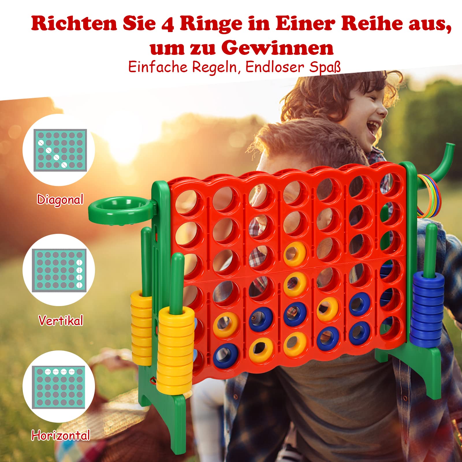 GOPLUS Enorme Juego de 4 Ganas de Estrategia con 42 Anillos, Canasta de Baloncesto, Lanzamiento y Palanca de Liberación Rápida para Niños y Adultos (Rojo + Verde)