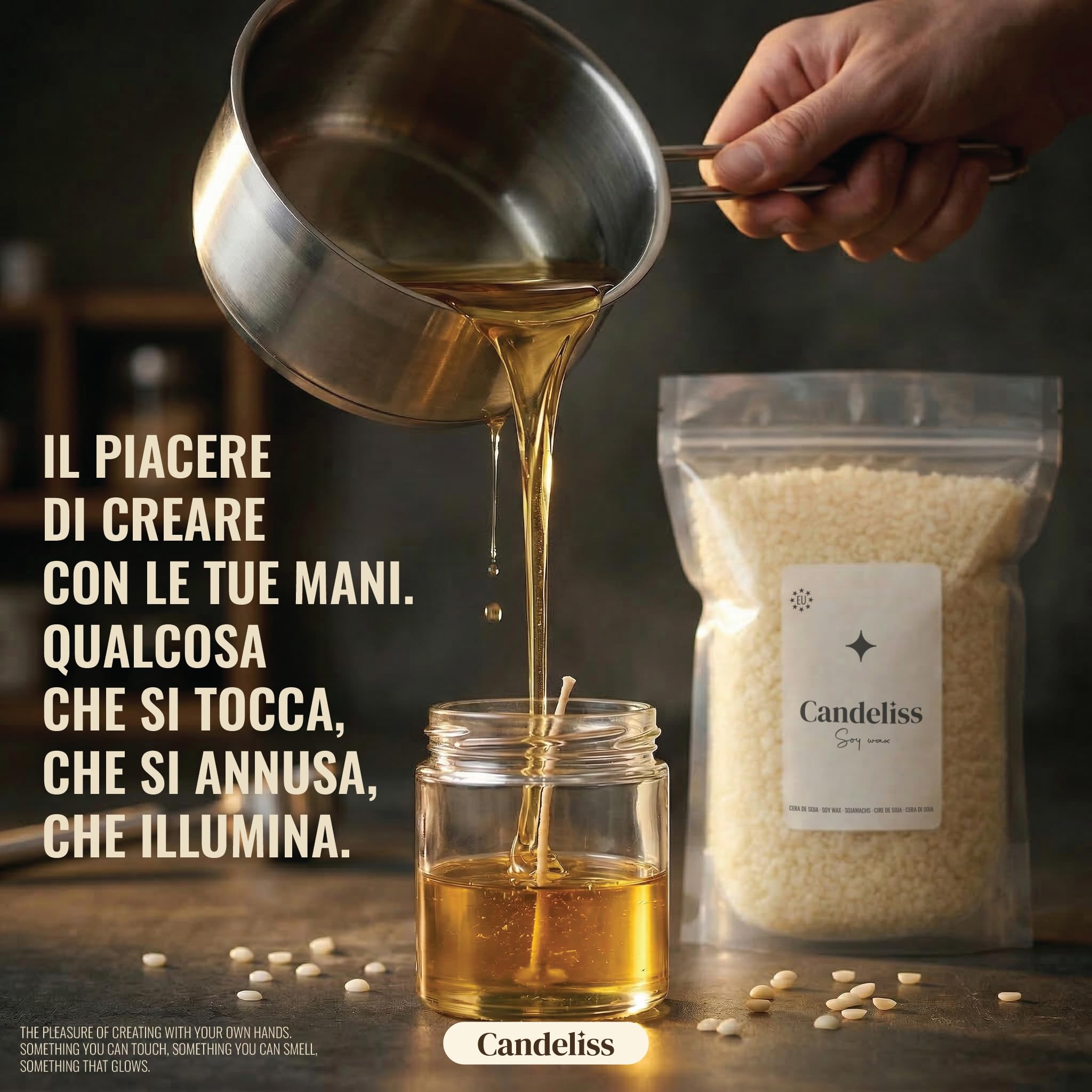 CANDELISS Cera di soia per Candele in Vaso 2kg. Cera Naturale vegetale per Candele con Punto di Fusione Basso per Creare Candele Fatte in casa Soy Wax for Candle Making (2kg)