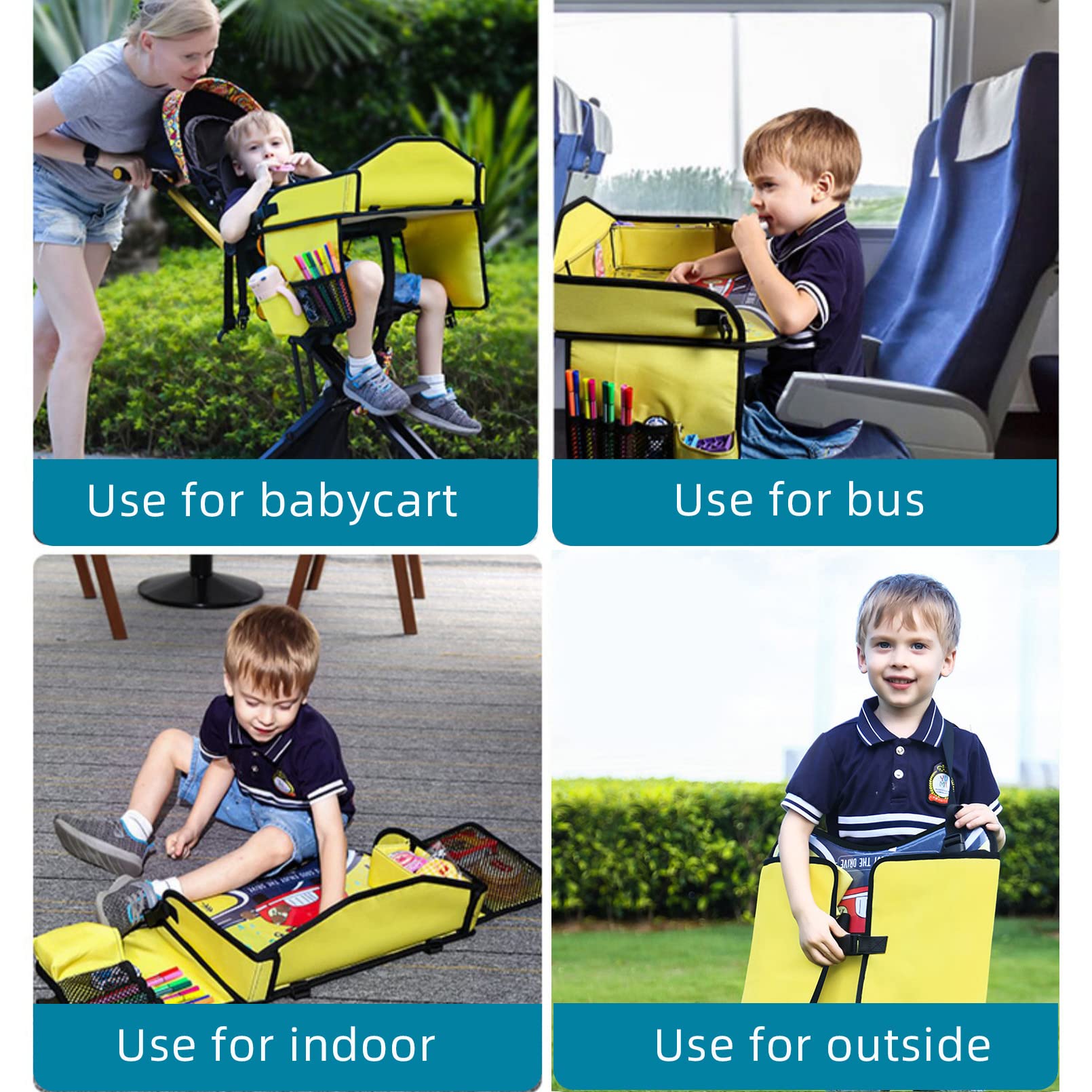 Vassoio da viaggio per bambini per seggiolino auto per, vassoio da viaggio per auto, aereo, vassoi per auto per bambini, accessori essenziali per viaggi su strada, con 15 sacchetti
