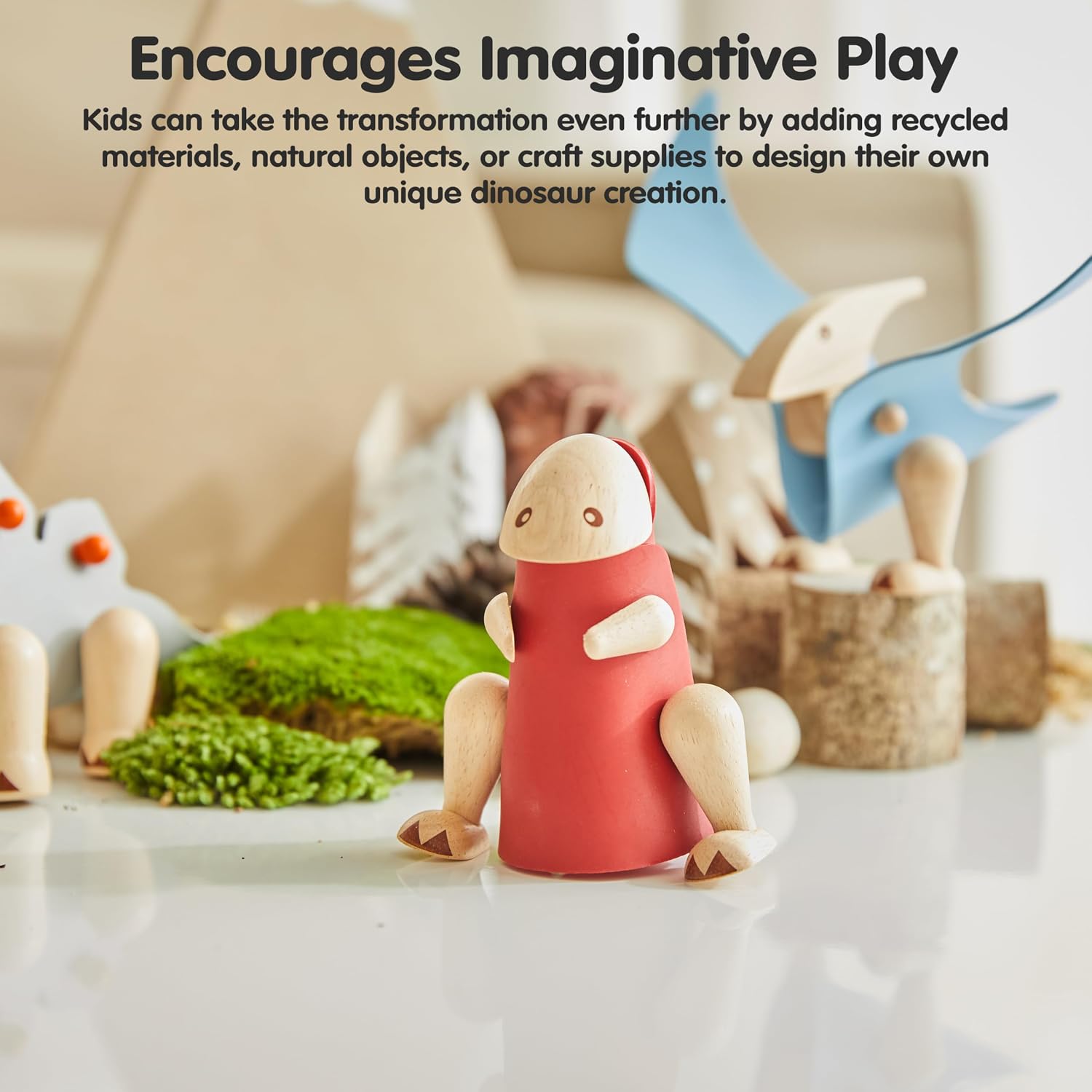 PlanToys® DIY Tyrannosaurus Wooden Dinosaur Toy for Kids | STEM Learning Construction Kit with Rubber & Wooden Parts | Educational Toy with Flashcard for Logical Thinking, Creativity & Motor Skills