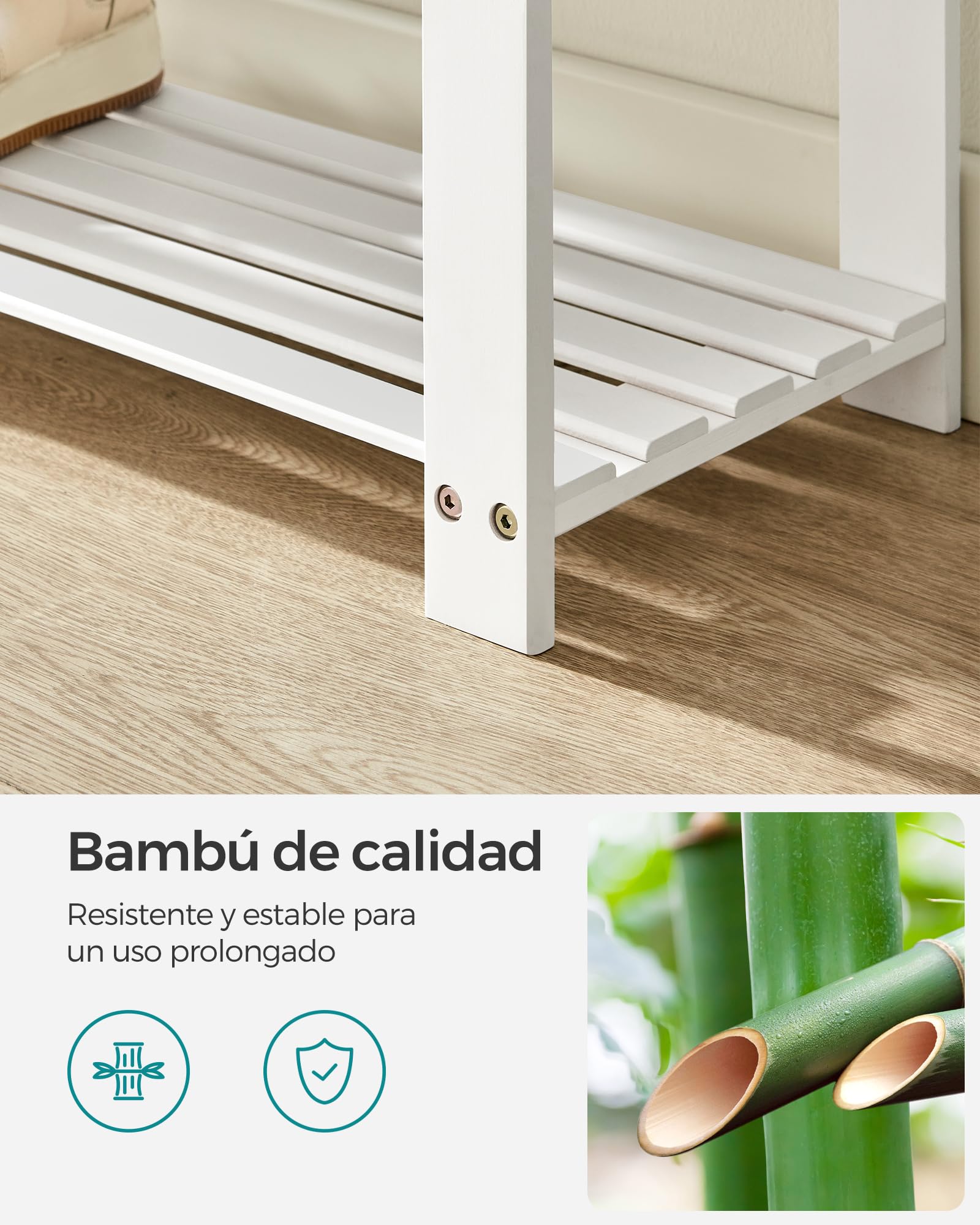 SONGMICS Banco Zapatero de Bambú, 2 Niveles, para Entrada, 29 x 90 x 49 cm | Organizador de Zapatos Estable, Soporta hasta 136 kg, Sala de Estar, Blanco y Gris, Colección BAMBOU, LBS904W01