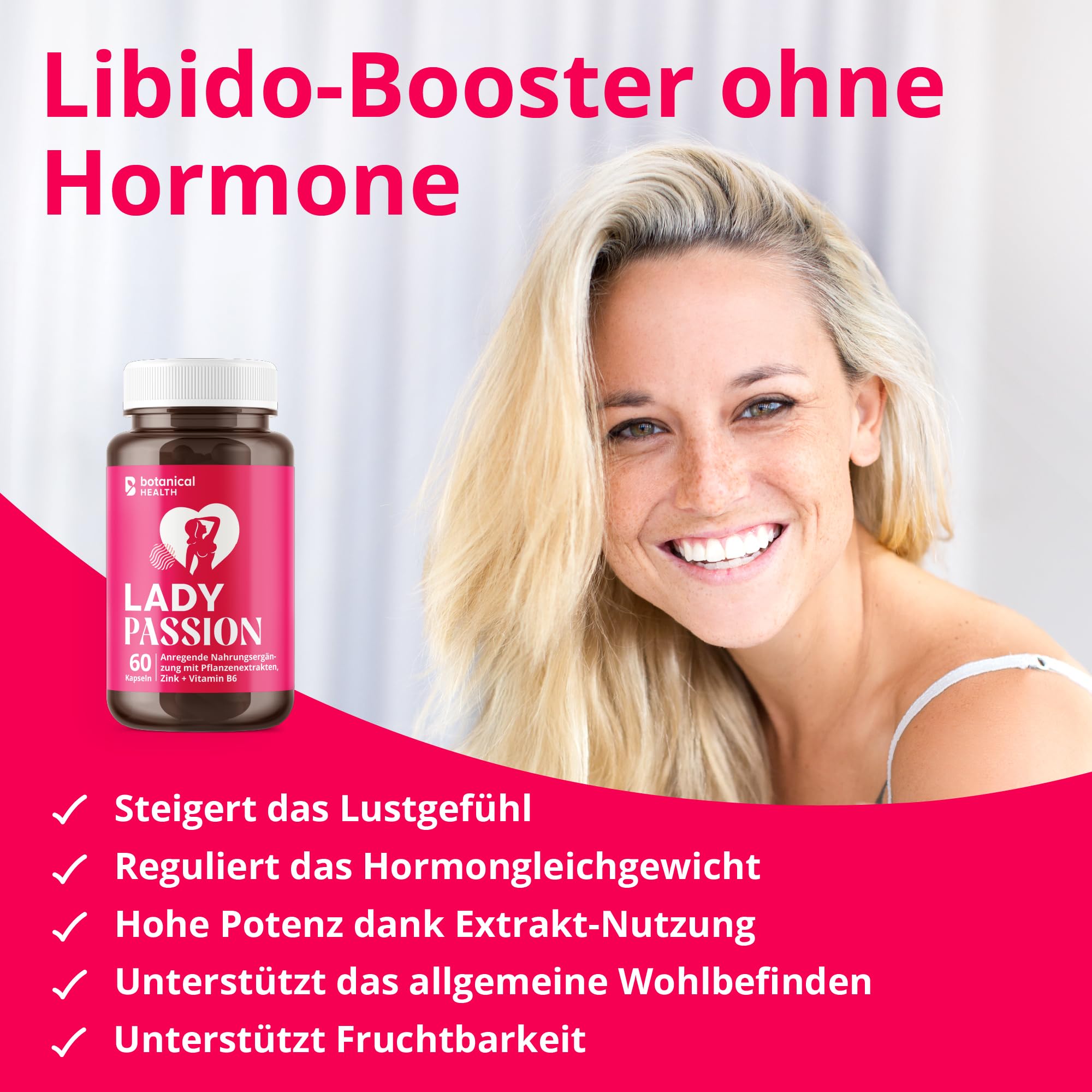 Lady Passion - Das Original für Frauen - 60 hormonfreie Kapseln mit Ashwagandha, Maca, Ginseng - Vegan & Made in Germany