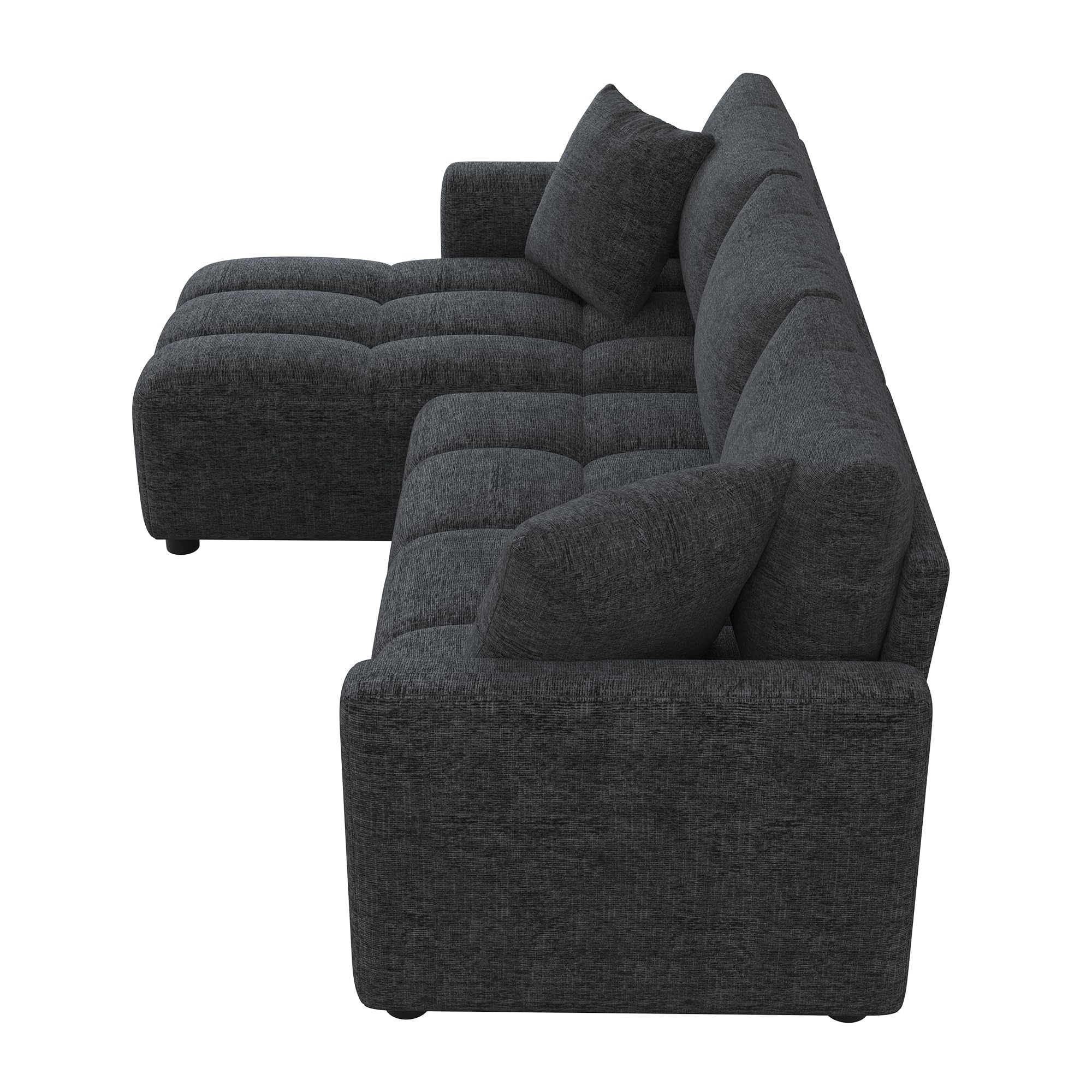 Divano a 3 posti, in ciniglia, grigio, 82,5 x 127 x 204 cm, divano ad angolo trasformabile, a forma di L, con 2 cuscini decorativi, adatto per soggiorno e appartamento