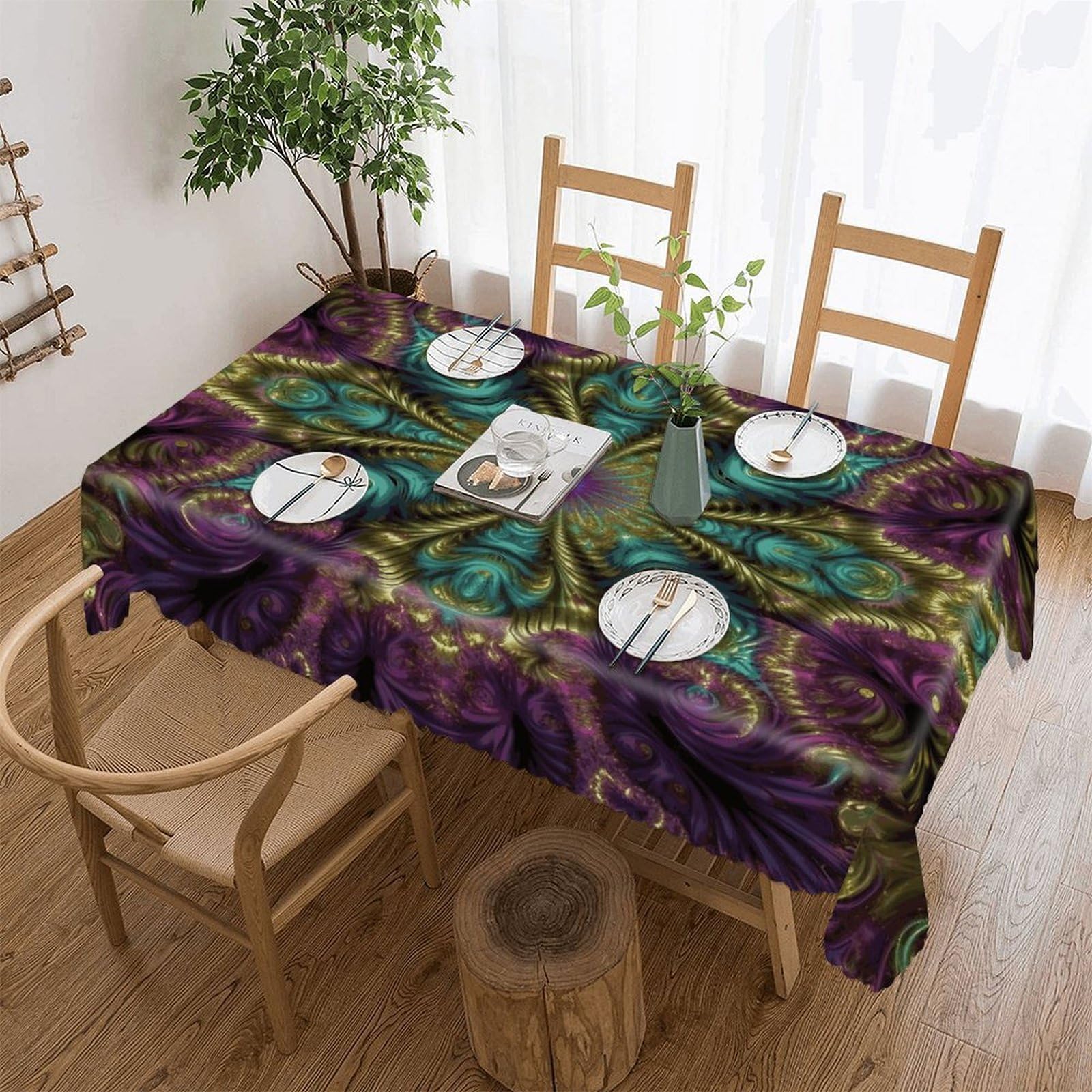 Fekiloot Style Fractal Art Tablecloths Heavy Duty Washable Fabric,Birthday Tablecloth-Wavy Edge Design,Polyester Table Cloth For Restaurant,Picnic,Indoor And Outdoor Dining55 X70