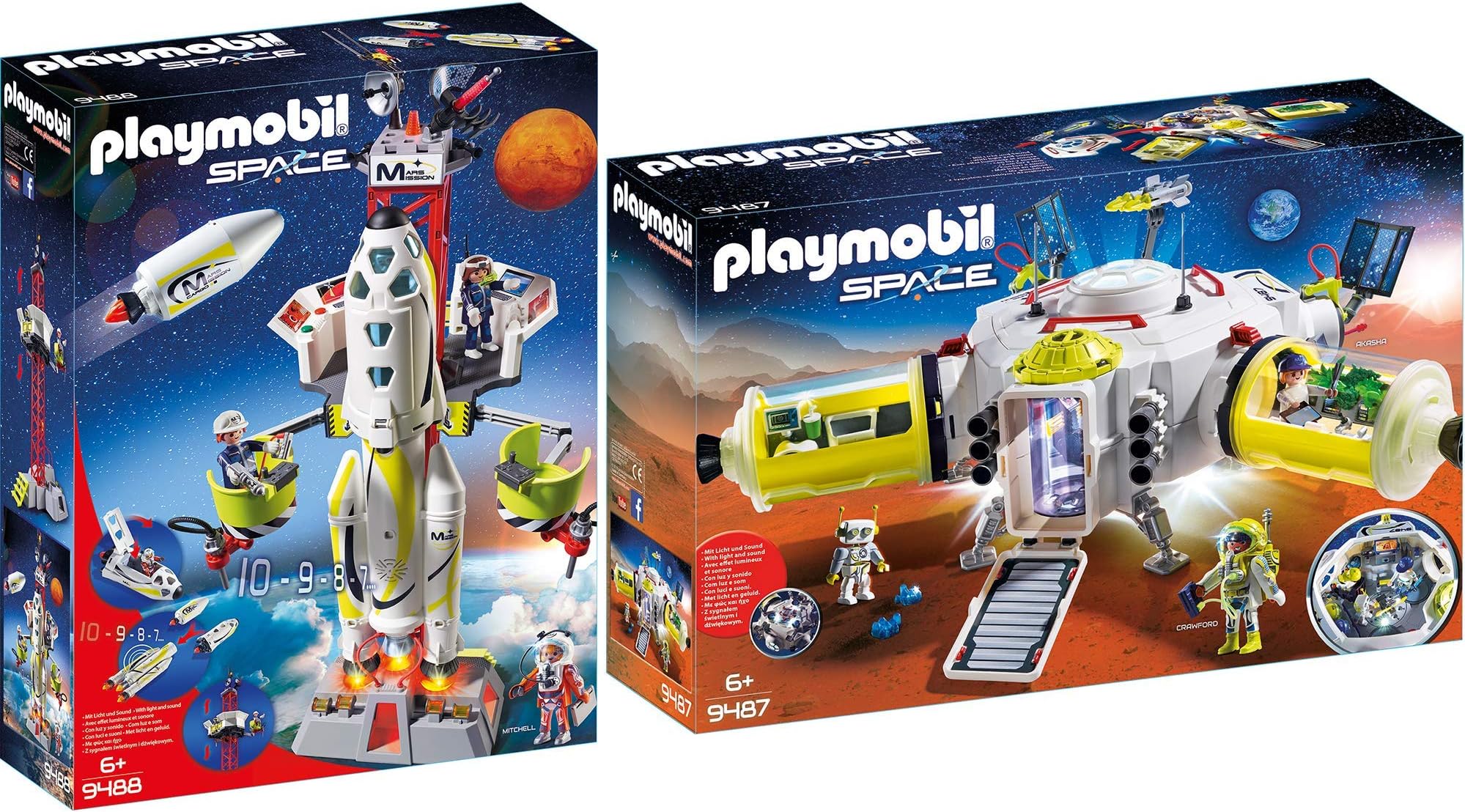 PLAYMOBIL® Space 2pcs. Set 9487 9488 Mars Station + Mars Rocket with Launch Pad