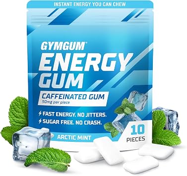 GYMGUM Energy Caffeine Gum | 50mg Caffeine | Sugar-Free, Keto-Friendly | Fast-Acting Energy & Focus Gum with Guarana & L-Theanine 10 Pieces