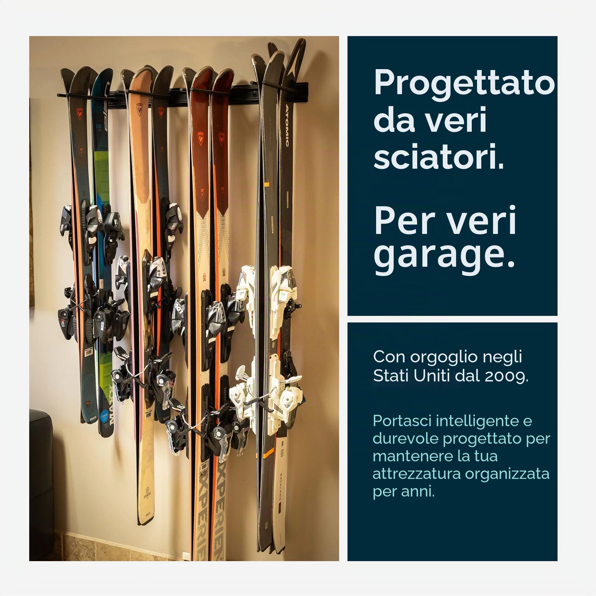 StoreYourBoard Porta sci a muro, può contenere 8 paia, supporto per sci da casa in acciaio e garage (Nero)