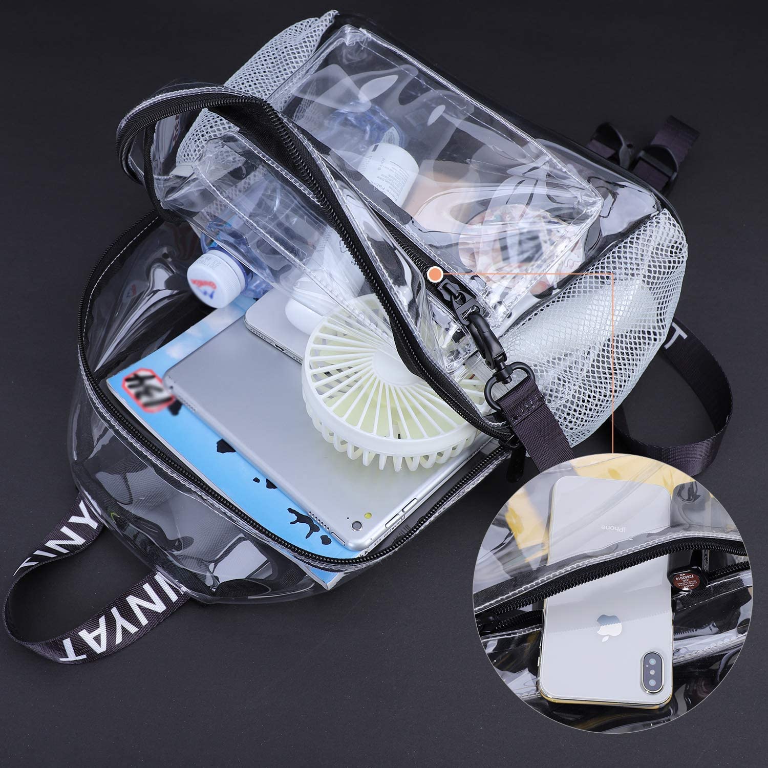 TINYAT Zaino trasparente resistente per scuola, concerti, sport, viaggi e uso quotidiano, Trasparente/9051, Medium, Tempo libero