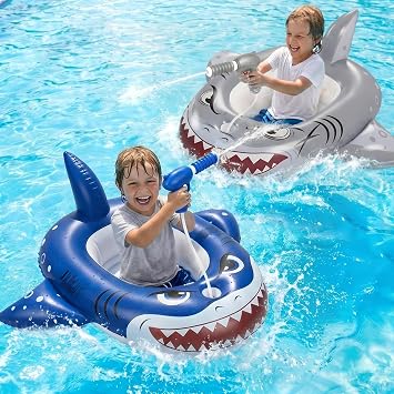 Gleamkid 2PCS Inflatable Pool Floats Kids, Pirate Ship Pool Float with Water Gun, Pool Toys for Kids Ages 4-8, Pool Float Safety Seat Swimming Pool Games for Boys Girls