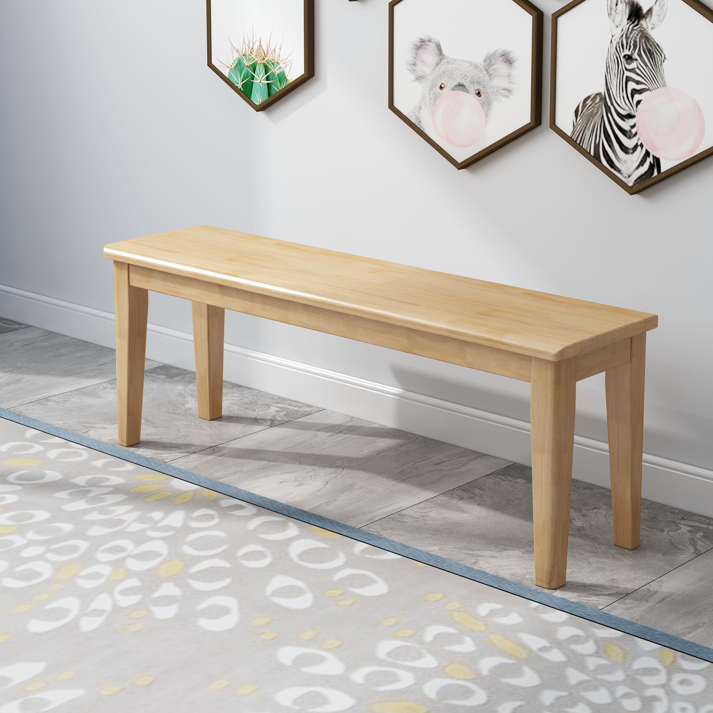Dining Bench Wood Solid Oak Wooden Bed End＆Entryway Bench for Bedroom Living Room Kitchen(Natural)