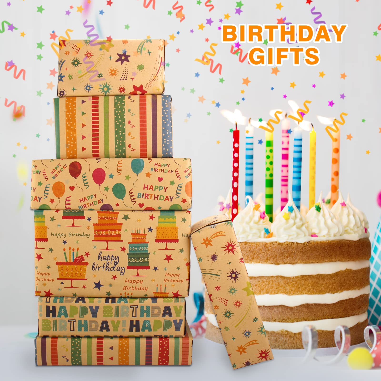 Carta Da Regalo Dantolo - Set 7 Fogli Con Nastri E Nastro Biadesivo Per Compleanni E Feste - Foto 7