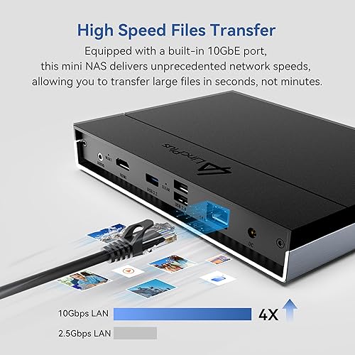 Miniatura 3 de Almacenamiento NAS LincStation N2 de 6 bahías, procesador Intel N100 de 4 núcleos, 10GbE, 16 GB LPDDR5 RAM, 128 G eMMC, disco duro SATA 2x2.5 +
