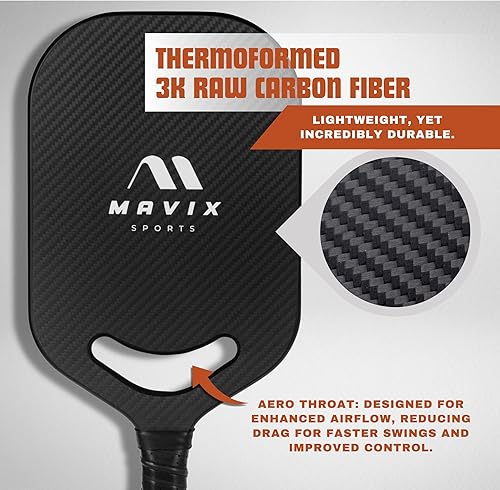 Miniatura 4 de Paleta de pickleball de fibra de carbono cruda, superficie termoformada 3K T700, núcleo de polipropileno de 0.63 pulgadas, diseño de garganta