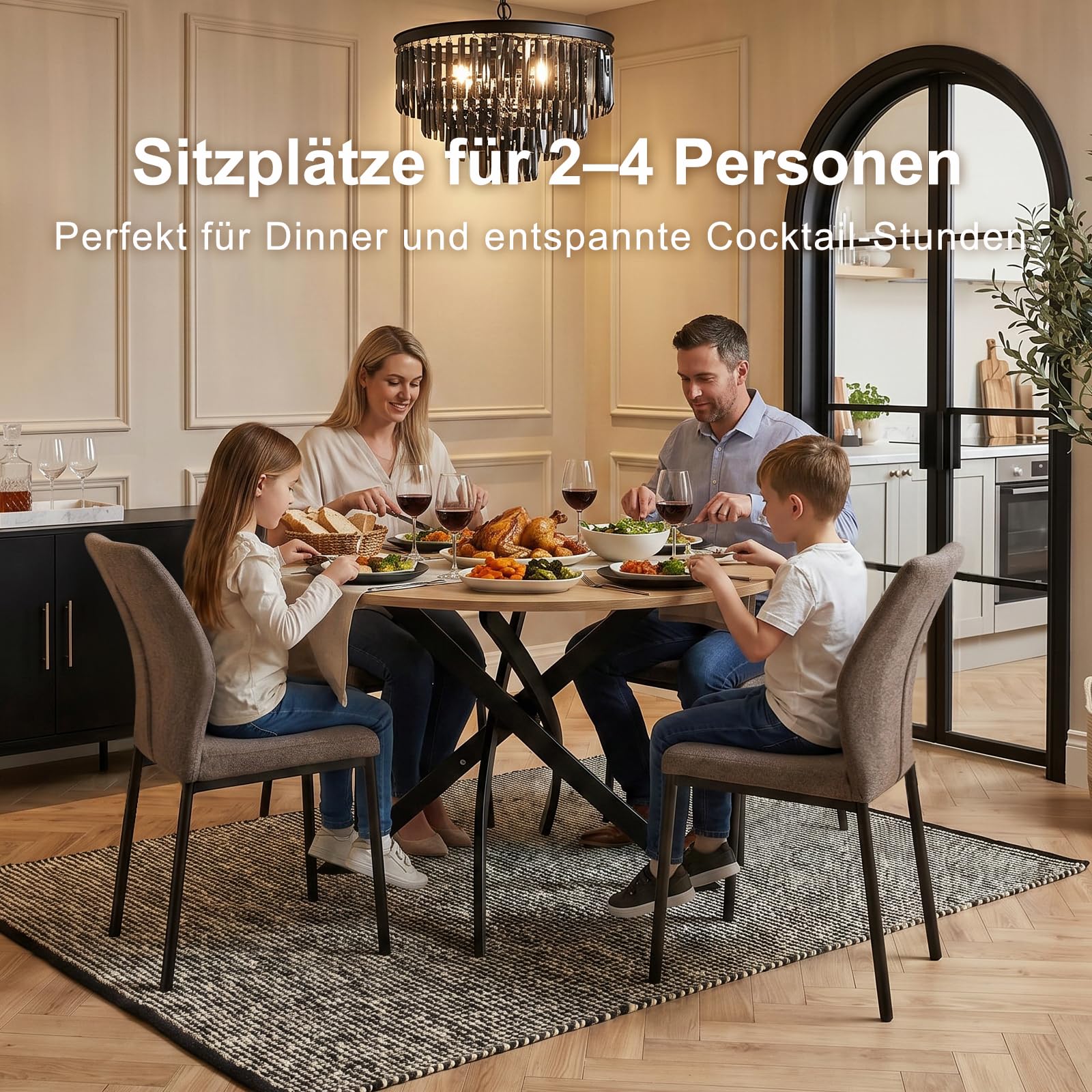 Esstisch Rund, Runder Esstisch für 2-4 Personen, Holz 80 cm Tisch, Gartentisch wetterfest, Küchentisch Esszimmertisch, für Esszimmer, Küche, Wohnzimmer, Gärten und Balkon (Helle Holzfarbe)