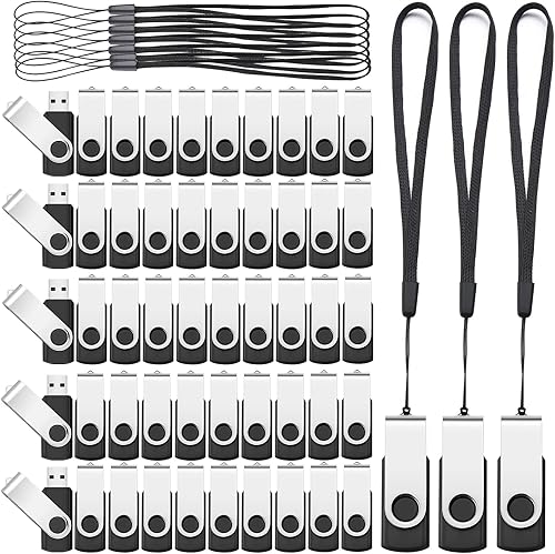 Aoriher Paquete de 50 unidades flash USB 2.0 a granel, unidades de pulgar USB portátiles con cordones, unidades flash giratorias para almacenamiento