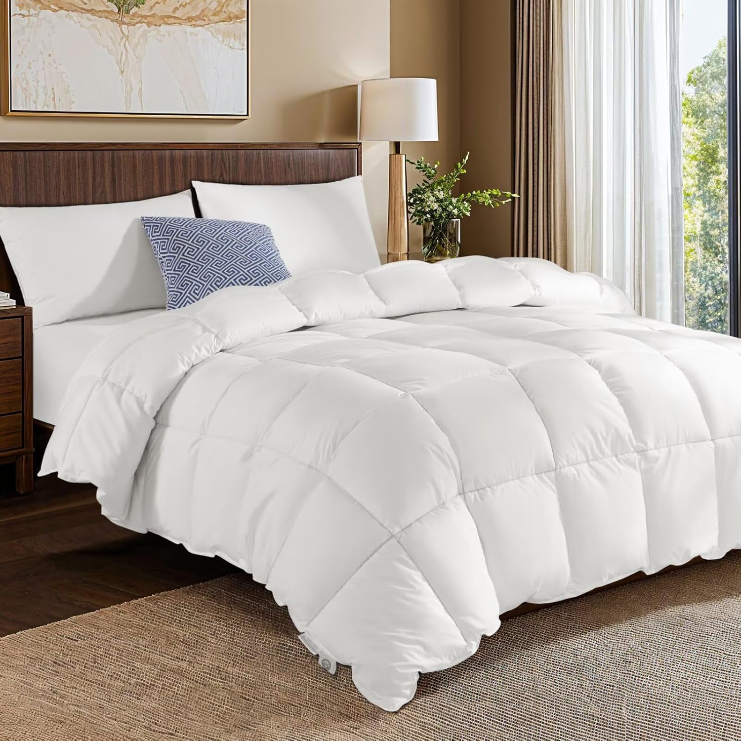 Rwlvpe Hungary Goose Down Comforter Twin Size, 850 Fill Power All Season Duvet Insert 60% Goose Down 40% Goose Feather, 600TC Ultra-Soft 100% Cotton Cover, Fluffy Cozy (68"x90", White)