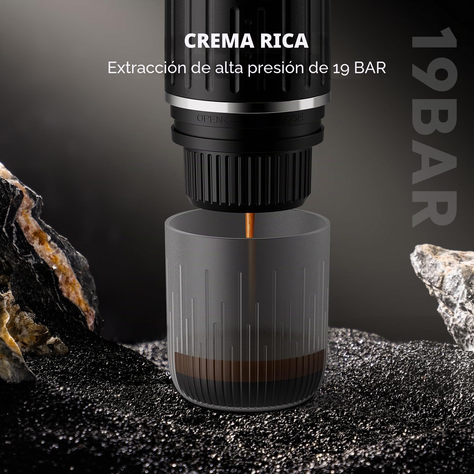 Máquina de café espresso eléctrica portátil, sistema de extracción de calor 2 en 1, cafetera espresso Crema Nespress, soporta café molido y cápsula NS, ME2218 (NEGRO)