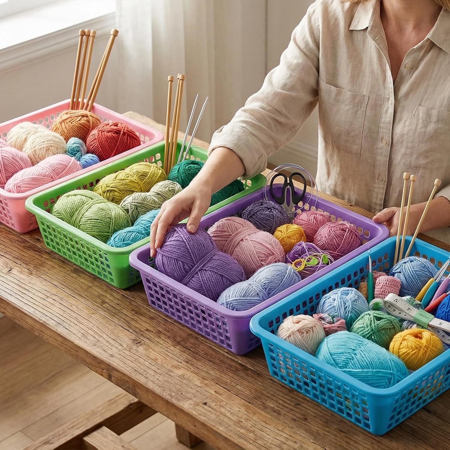 HAKZEON 20 Pcs 13.5 X 10 X 3 Inch Plastics Mesh Basket, Colorful Stackable Plastic Storage Baskets Trays, Desktop Plastic Baskets for Organizing Office Supplies, Storing Household Items