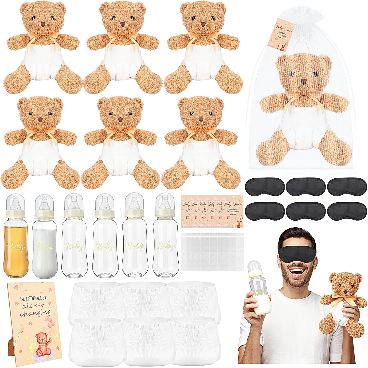 37 Pcs Bear Bottle Chug Baby Shower Games for Baby Bottles Juegos Para Game Diapers Changing for Gender Reveal Prizes Gifts for Adults
