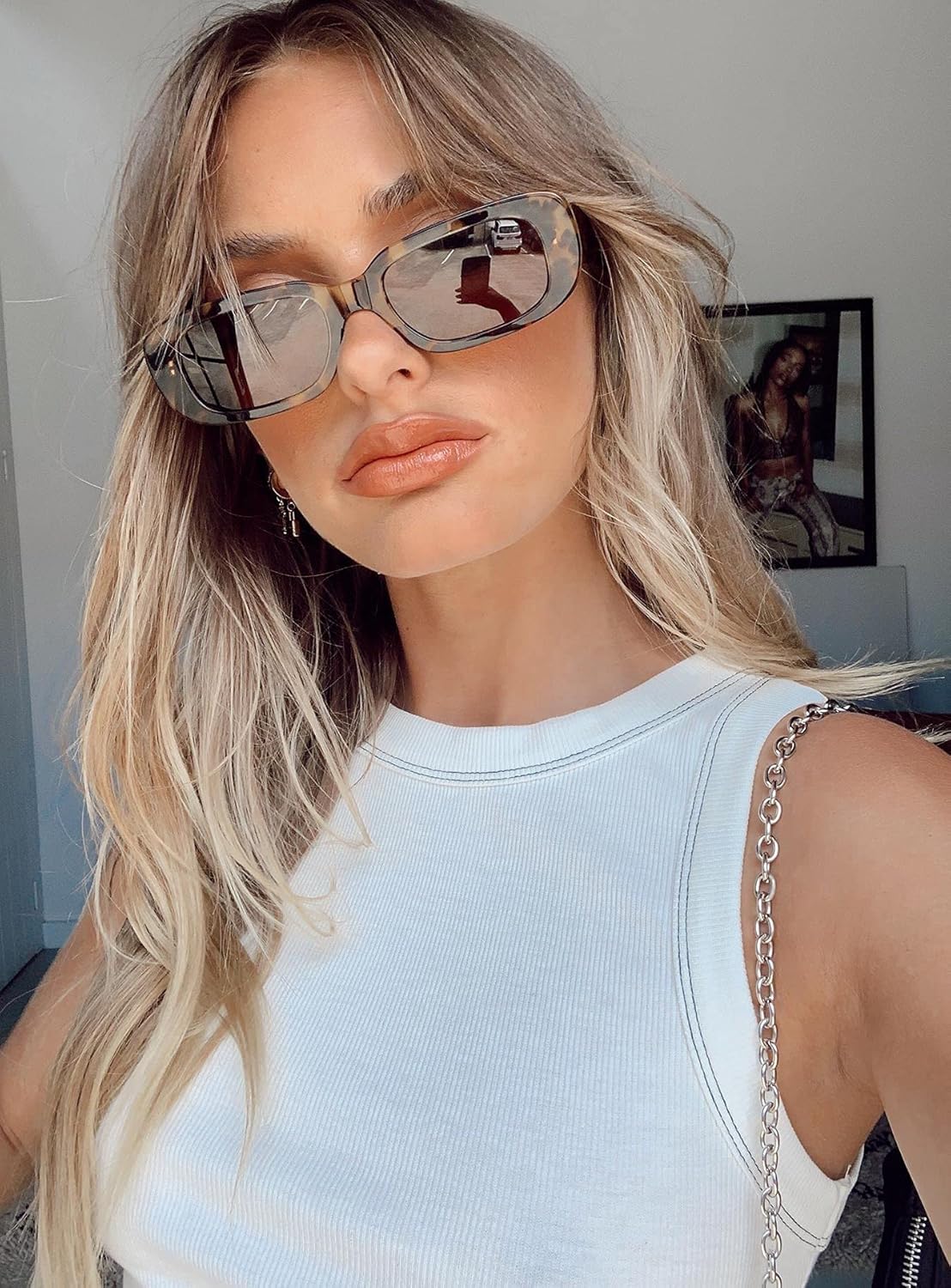 ADE WU Rectangle Sunglasses for Women Men Retro 90s Trendy Narrow Rectangular Sun Glasses Fashion Y2K Unisex Stylish - Image 3