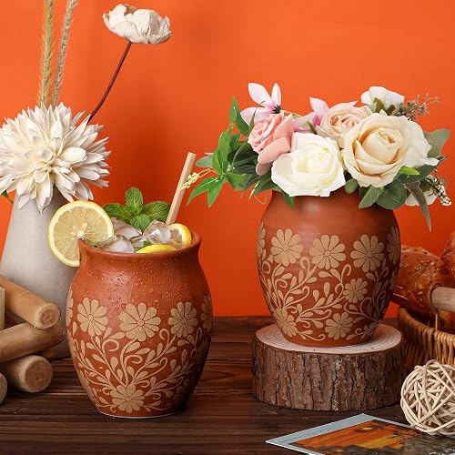 2 Pcs 16 oz Cantaritos De Barro, Dia De Los Muertos Vase | Terracotta Mexican Pottery Cups, Tuesday Mexican Vase, Altar Decor, Fiesta Table Decoration, Day of The Dead Home Display