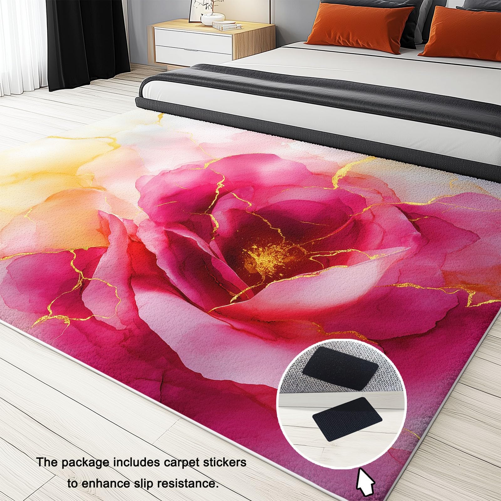 Générique Dywan do salonu róże malowanie tuszem alkoholowym 180 x 240 cm krótkie włosie dywan, nowoczesny pokój dziecięcy dorosły różowy miękki zmywalny antypoślizgowy dywan do przedpokoju kuchni