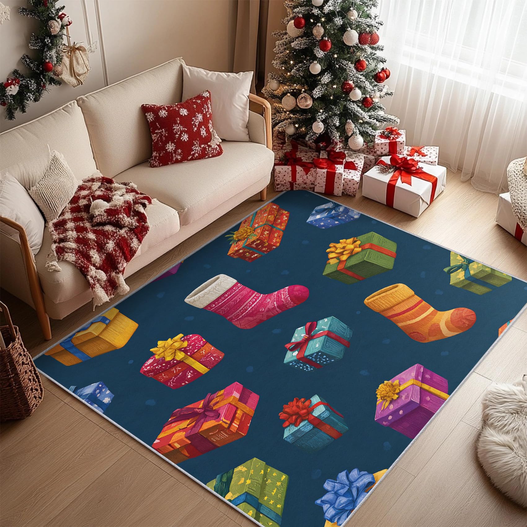 Tapis Salon Noël 160 x 230 cm rectangulaire à poils courts doux P-&16