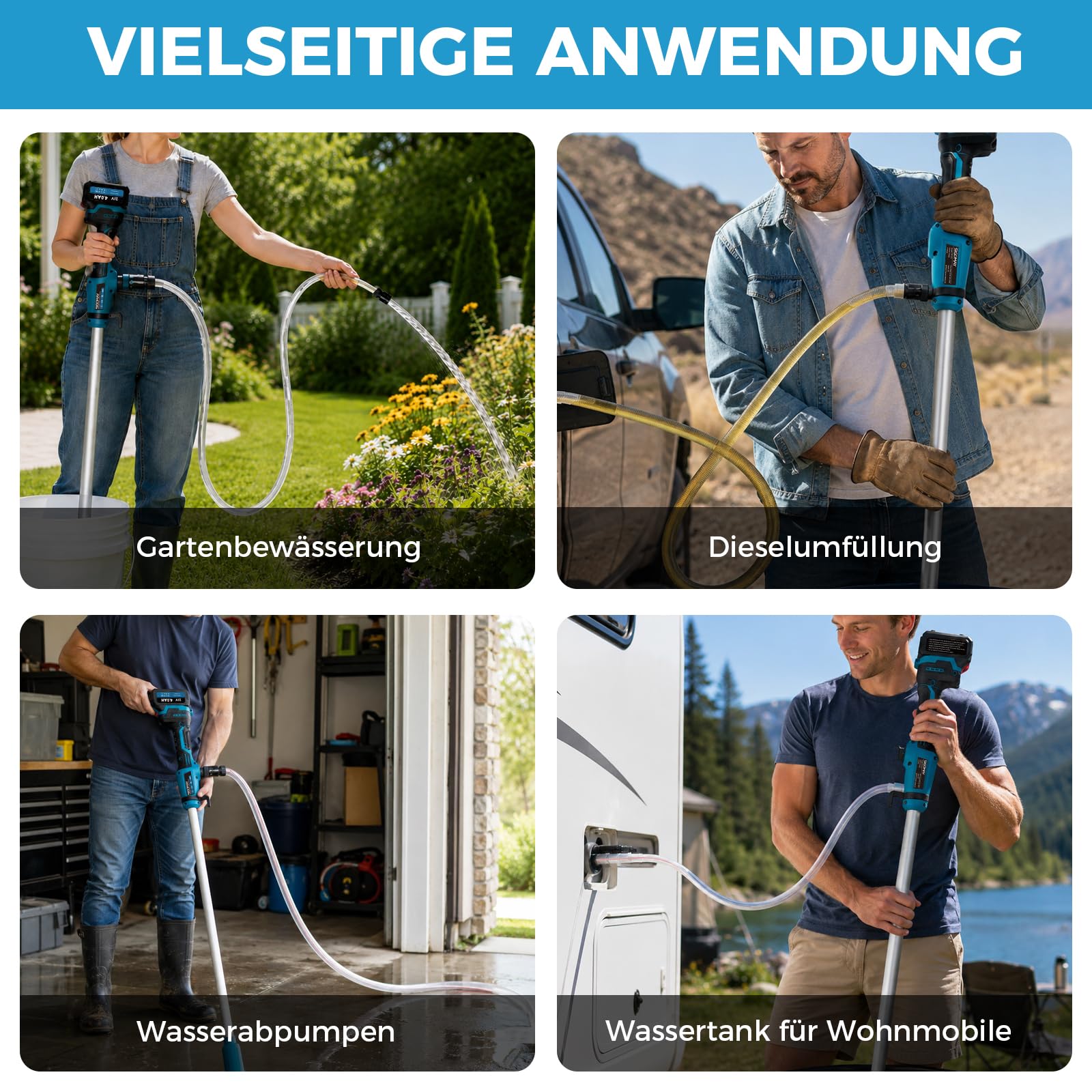Akku Stab-Transferpumpe, Kompatibel mit Makita 18V LXT Akku, Elektrische Ölpumpe mit Digitalanzeige & Auto-Stopp, 2725 L/h, für Diesel, Wasser, Garten, Pool, IBC