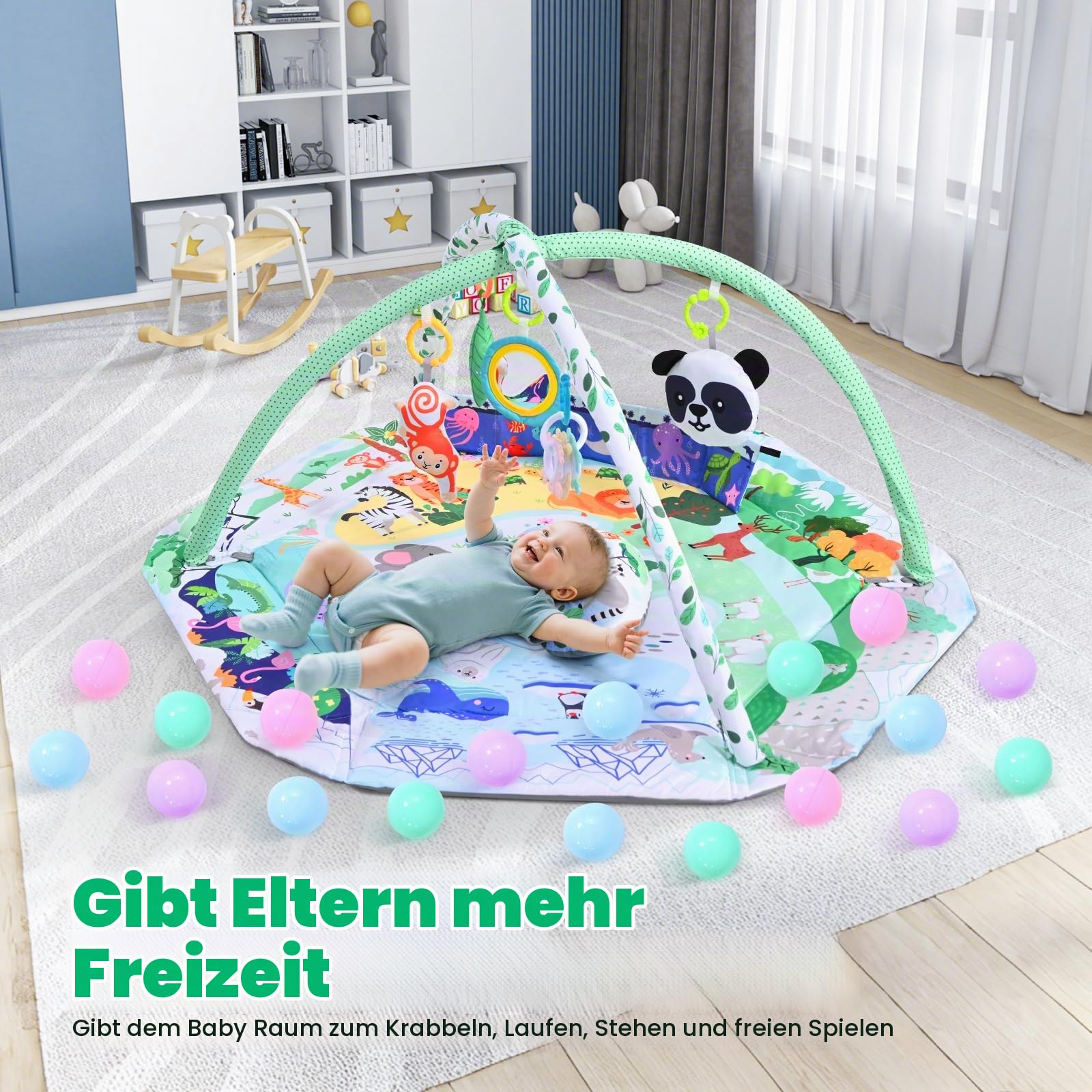 8-in-1 Faltbare Spielbogen Baby Spieldecke Mit Entwicklungszonen,Interaktive Sensorik Spielzeug Multifunktionsspielbogen,Krabbeldecke für Baby zur Motorik&Sinnesförderung, Babyspielzeug 0-18 Monate