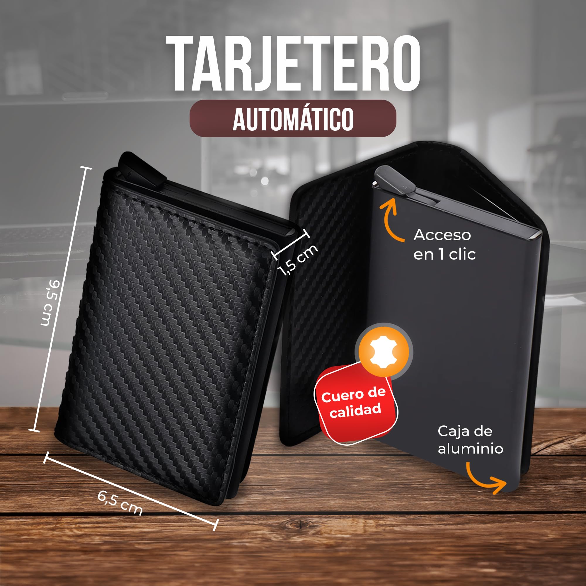 Cartera Hombre Pequeña con Tarjetero Automático Interior Aluminio Protección RFID Capacidad 6 Tarjetas Billetes Documentación Cuero Diseño Compacto Antirrobo